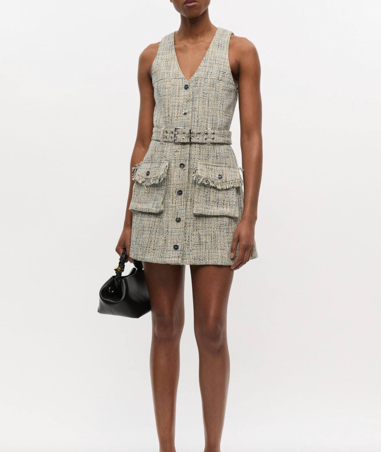 Summer Tweed Belt Mini Dress