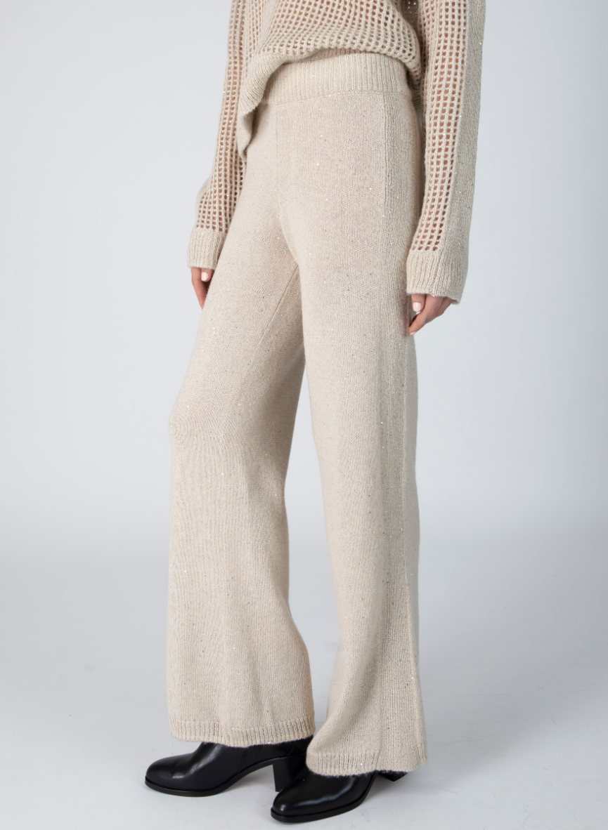 Sequin Wool Blend Wide Leg Pant