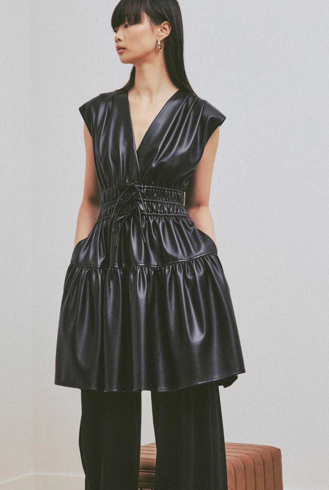 chinese dress ladies Pilar Vegan Leather Tie-Front Dress Black / Regular / XL