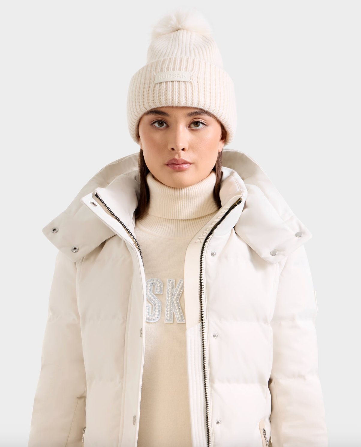 Dara Knit Fold Over Beanie with Pom Pom