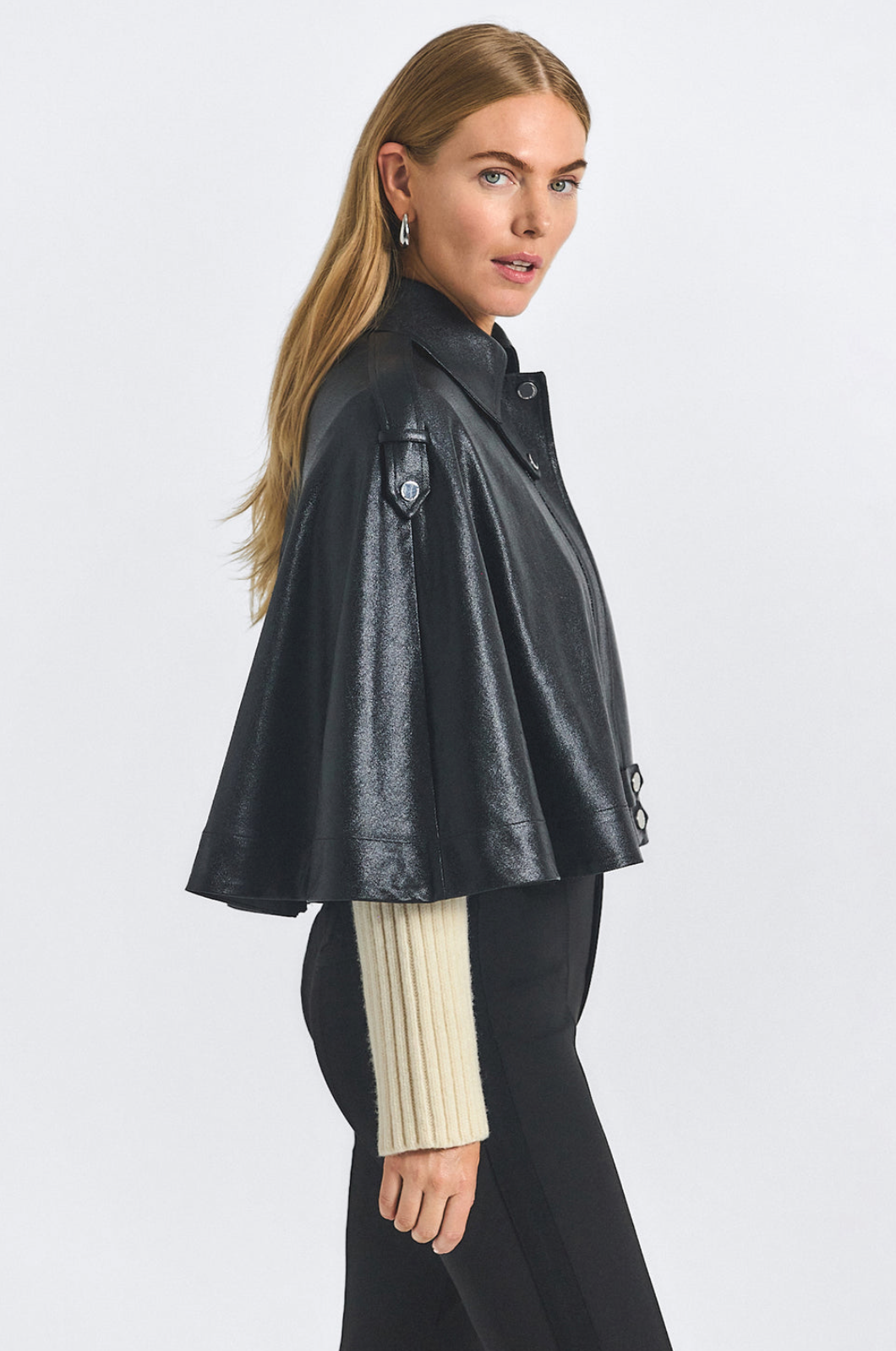 Beatrix Coated Twill Cape with Knitted Sleeves