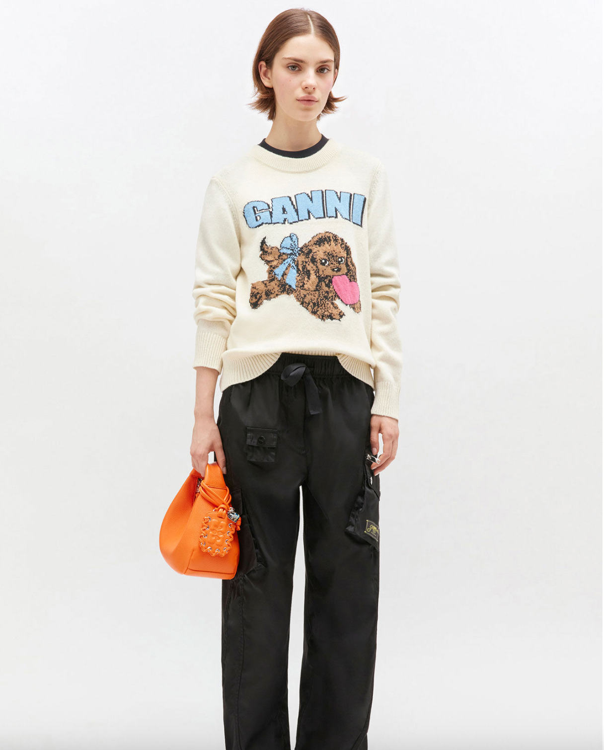 Graphic Wool Mix Fluffy Puppy Love Crewneck