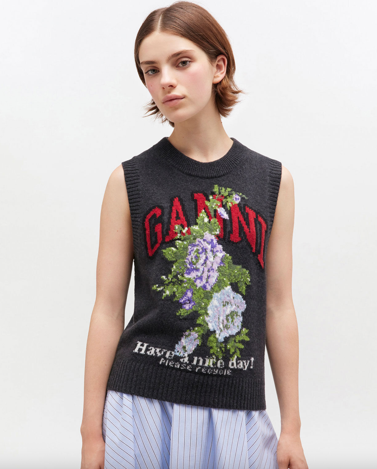 Graphic Wool Mix Flowers Vest
