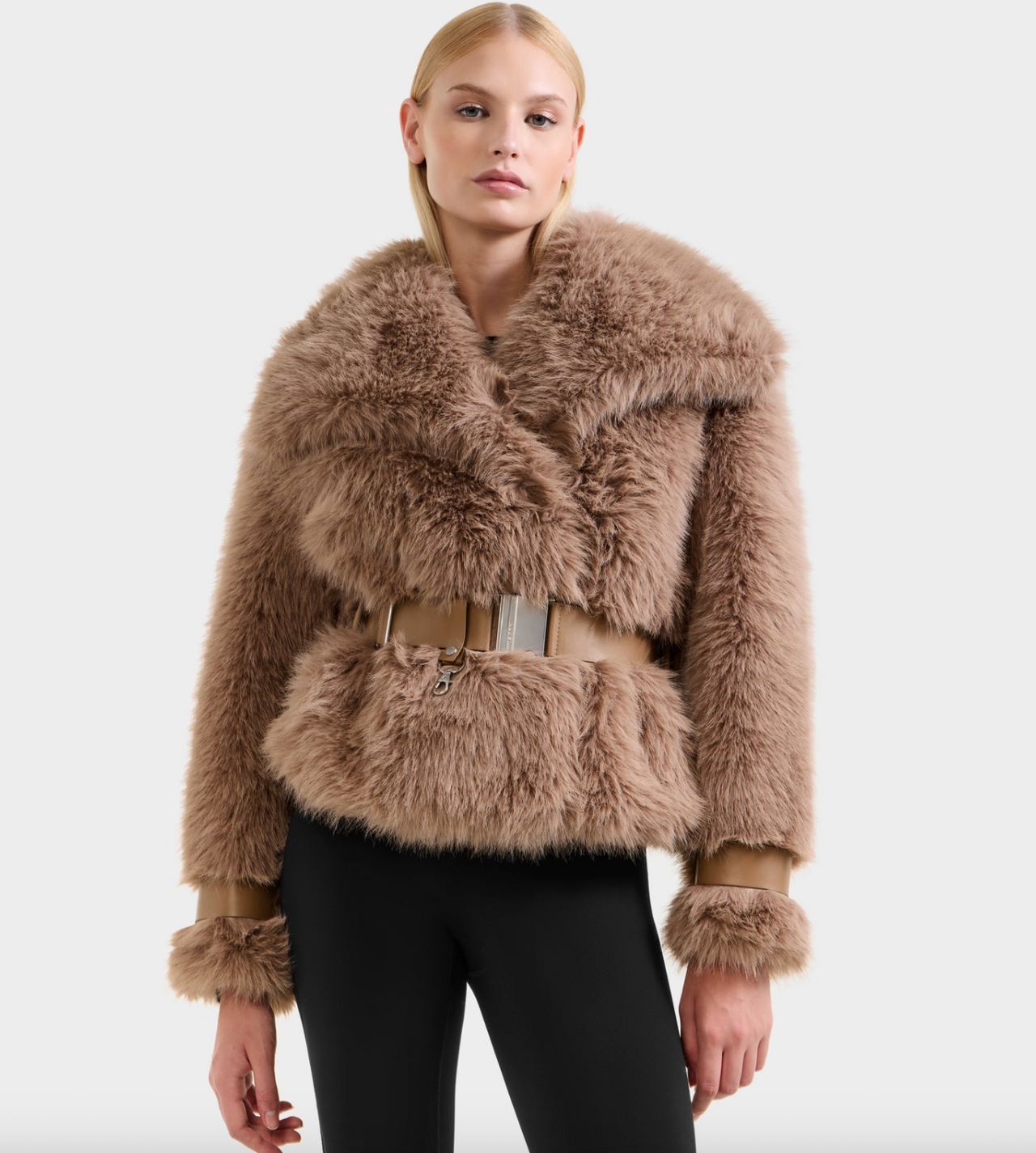 Chloe Faux Fur Jacket with Dickie, Faux Glove & Faux Leather Details