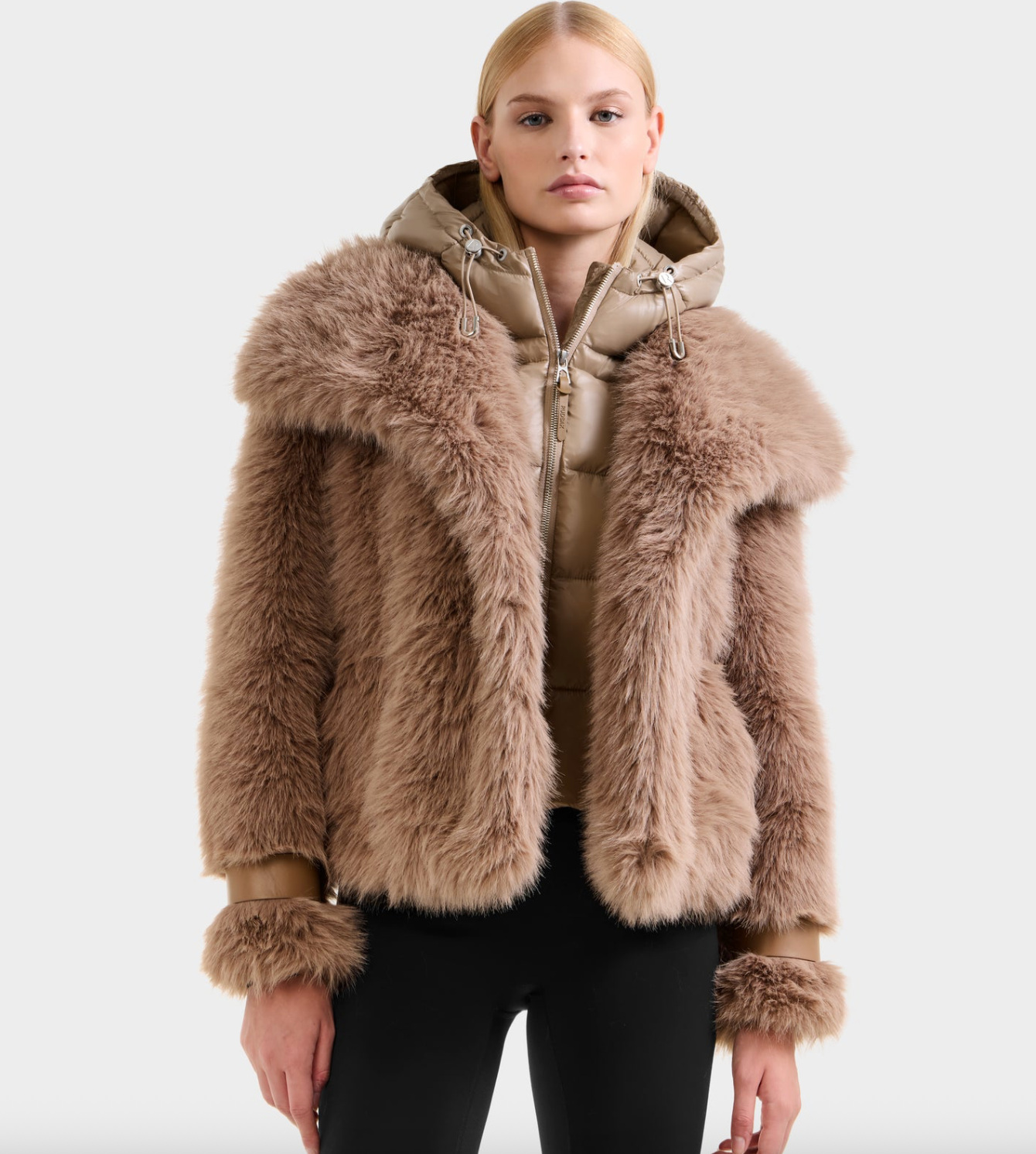 Chloe Faux Fur Jacket with Dickie, Faux Glove & Faux Leather Details Chloe Faux Fur Jacket with Dickie, Faux Glove & Faux Leather Details