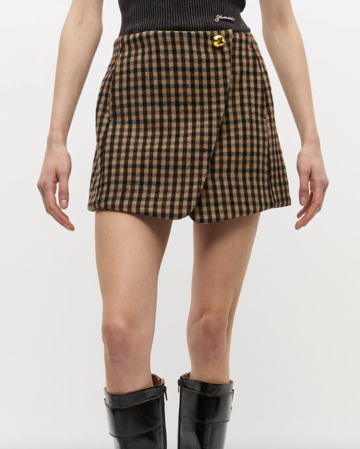 Check Wool Mix Skirt
