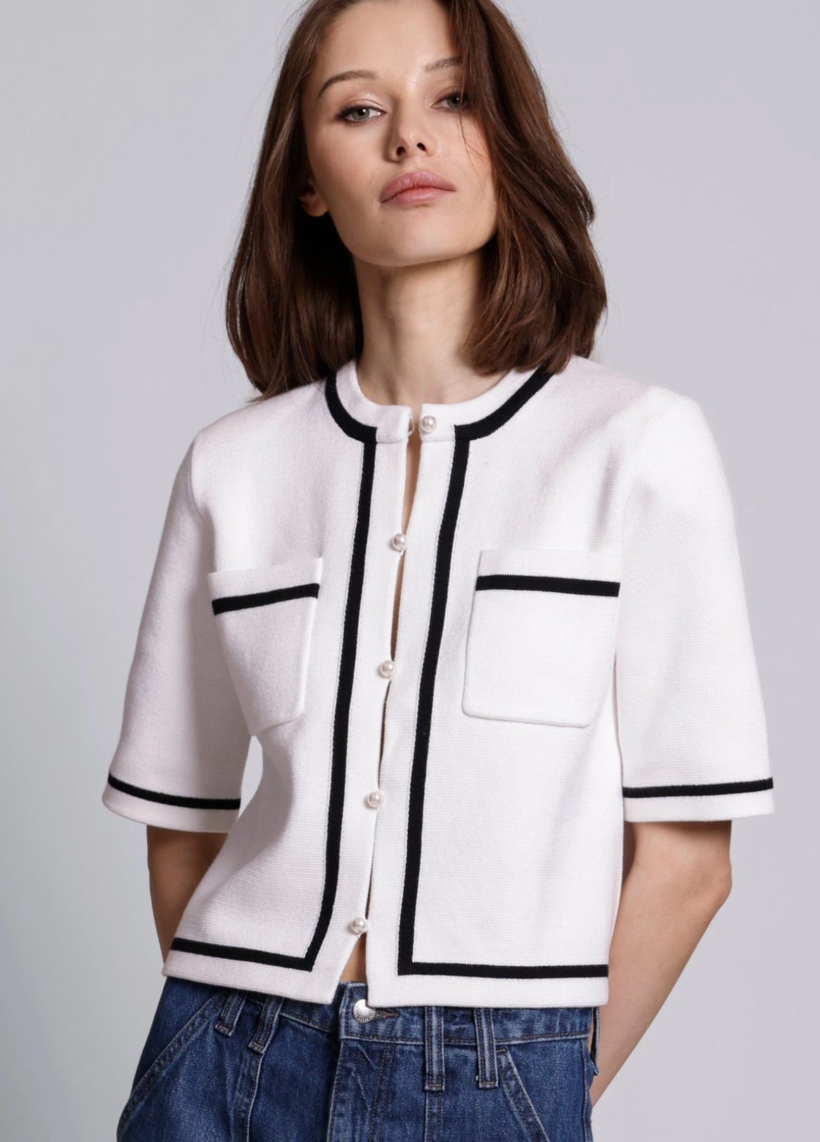 Short Sleeve Tipped Cropped Jacket