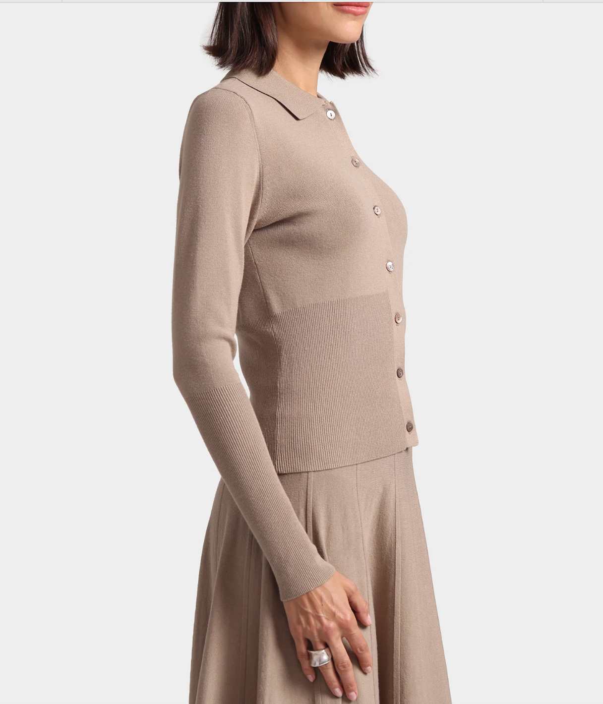 Viscose Blend Long Sleeve Shirt with Ribbed Details