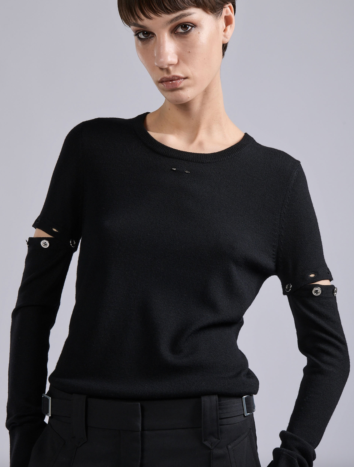 Rivet Detail Long Sleeve Knit Top