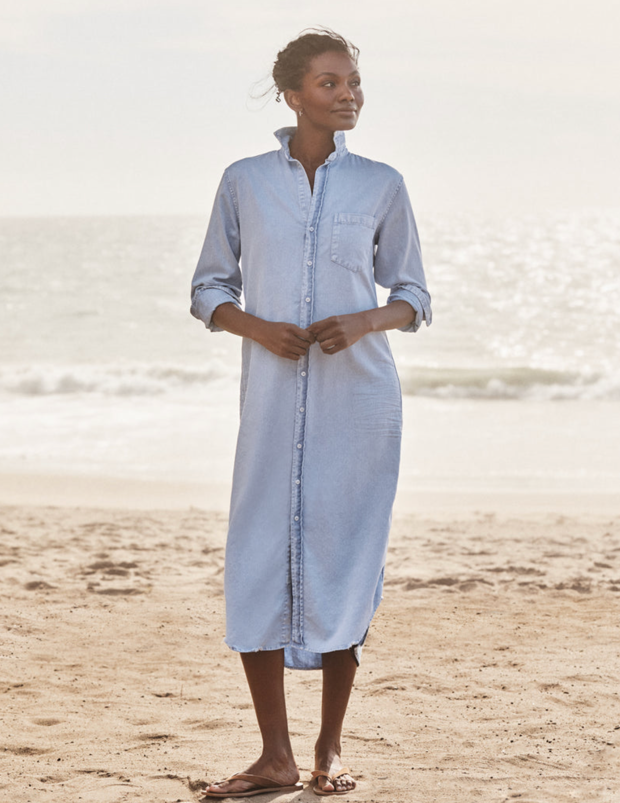 Cotton Chambray Maxi Shirtdress
