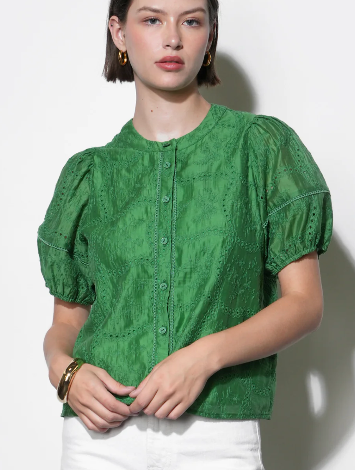 Sadie Puff Sleeve Eyelet Embroidered Blouse