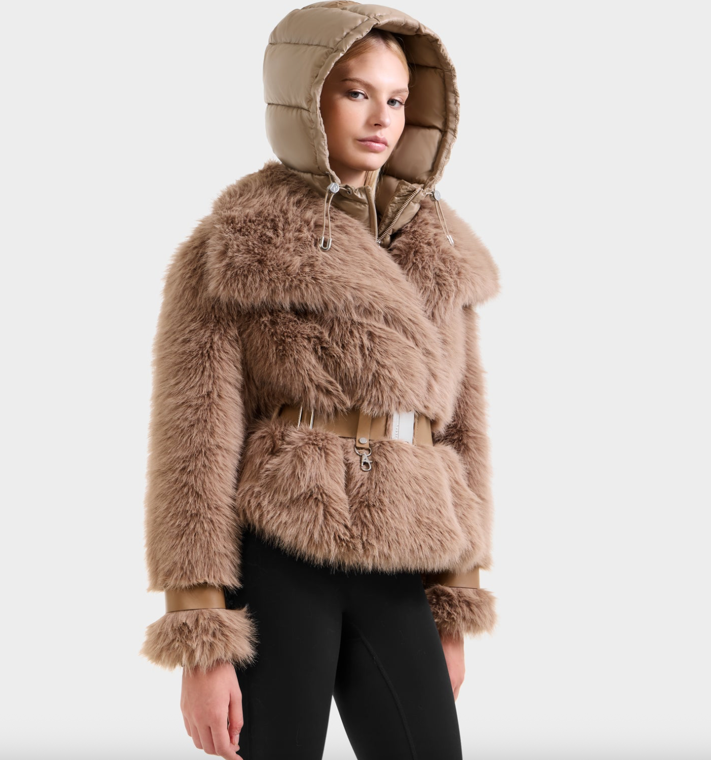 Chloe Faux Fur Jacket with Dickie, Faux Glove & Faux Leather Details Chloe Faux Fur Jacket with Dickie, Faux Glove & Faux Leather Details