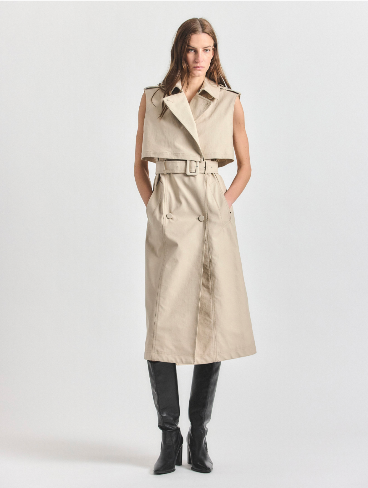 Reign Stretch Cotton Twill Sleeveless Trench