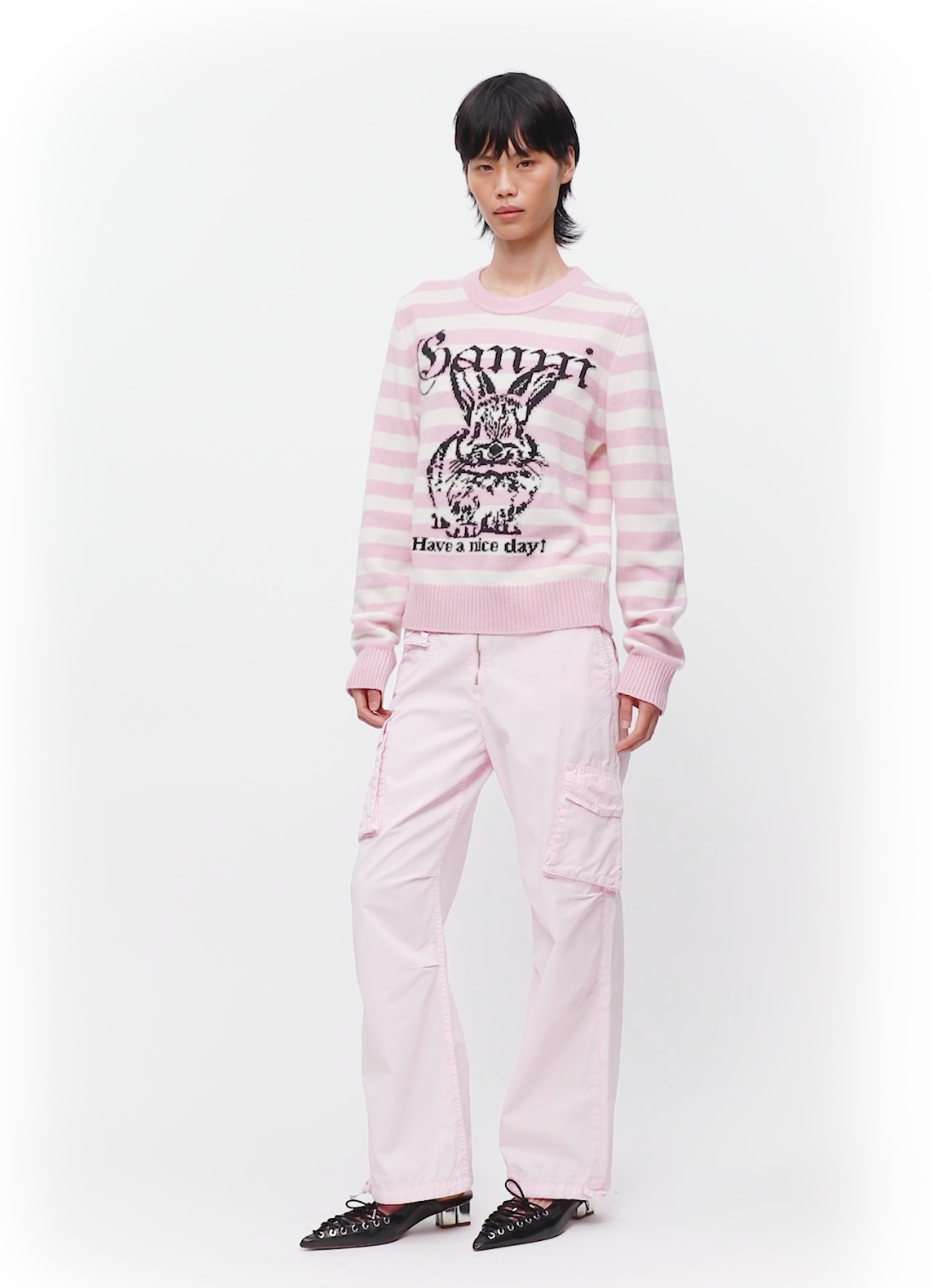 Striped Graphic Wool Mix Bunny Crewneck
