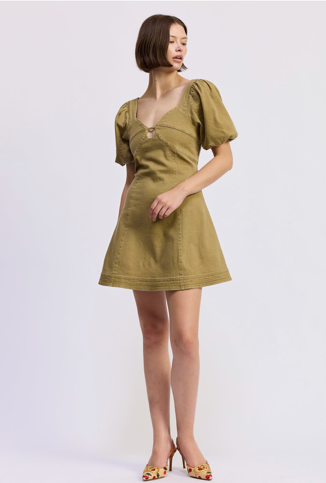 mini olive green dress Waldin Long Sleeve the dress includes flap Olive Rhinestone Mini Dress
