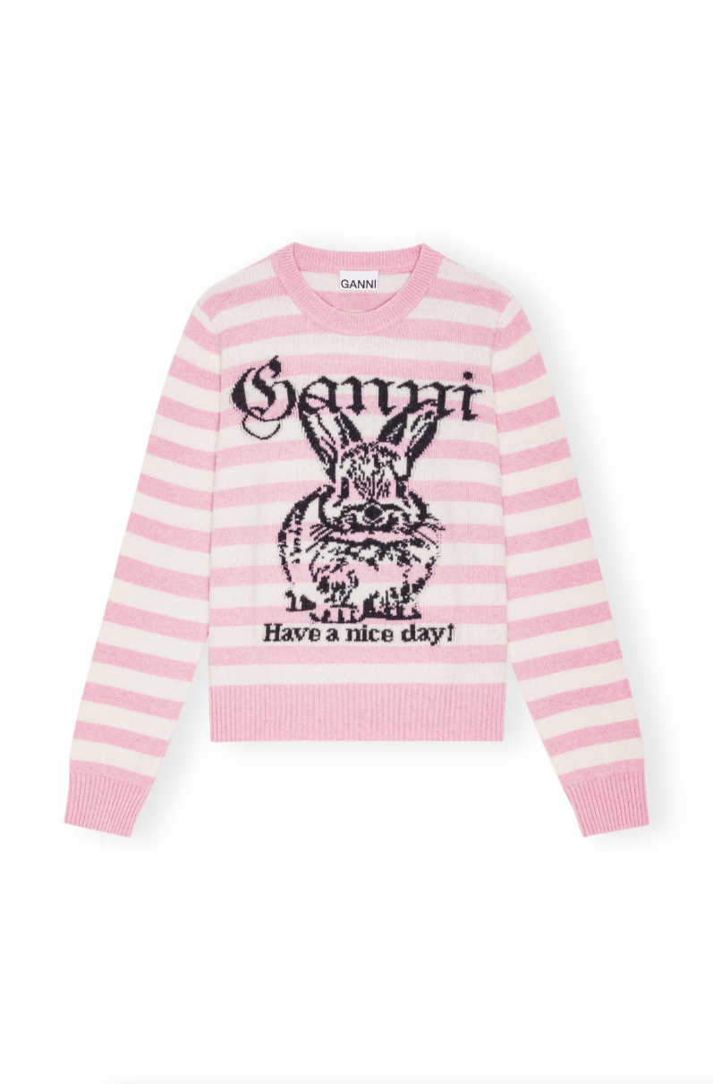 Striped Graphic Wool Mix Bunny Crewneck