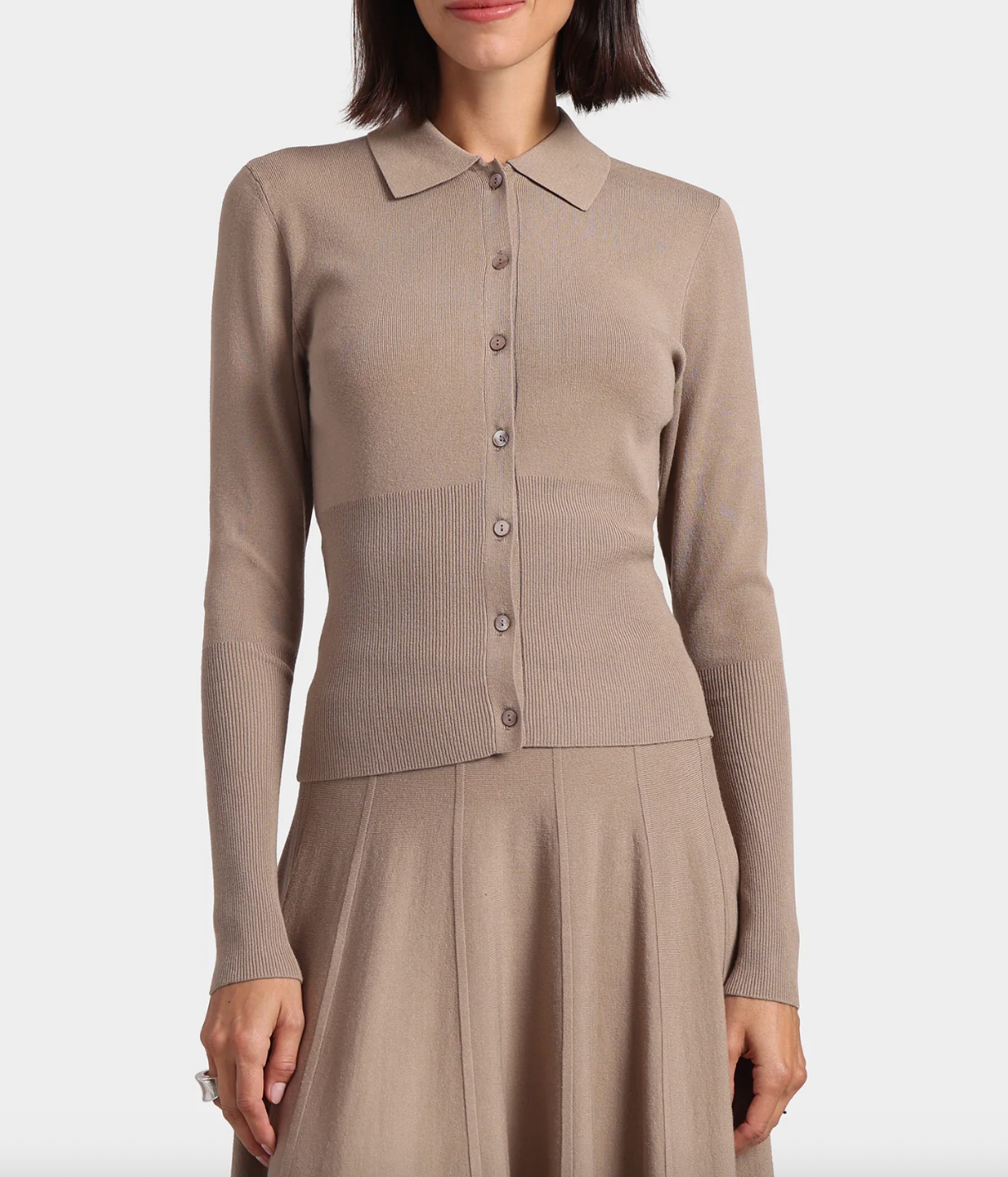 Viscose Blend Long Sleeve Shirt with Ribbed Details