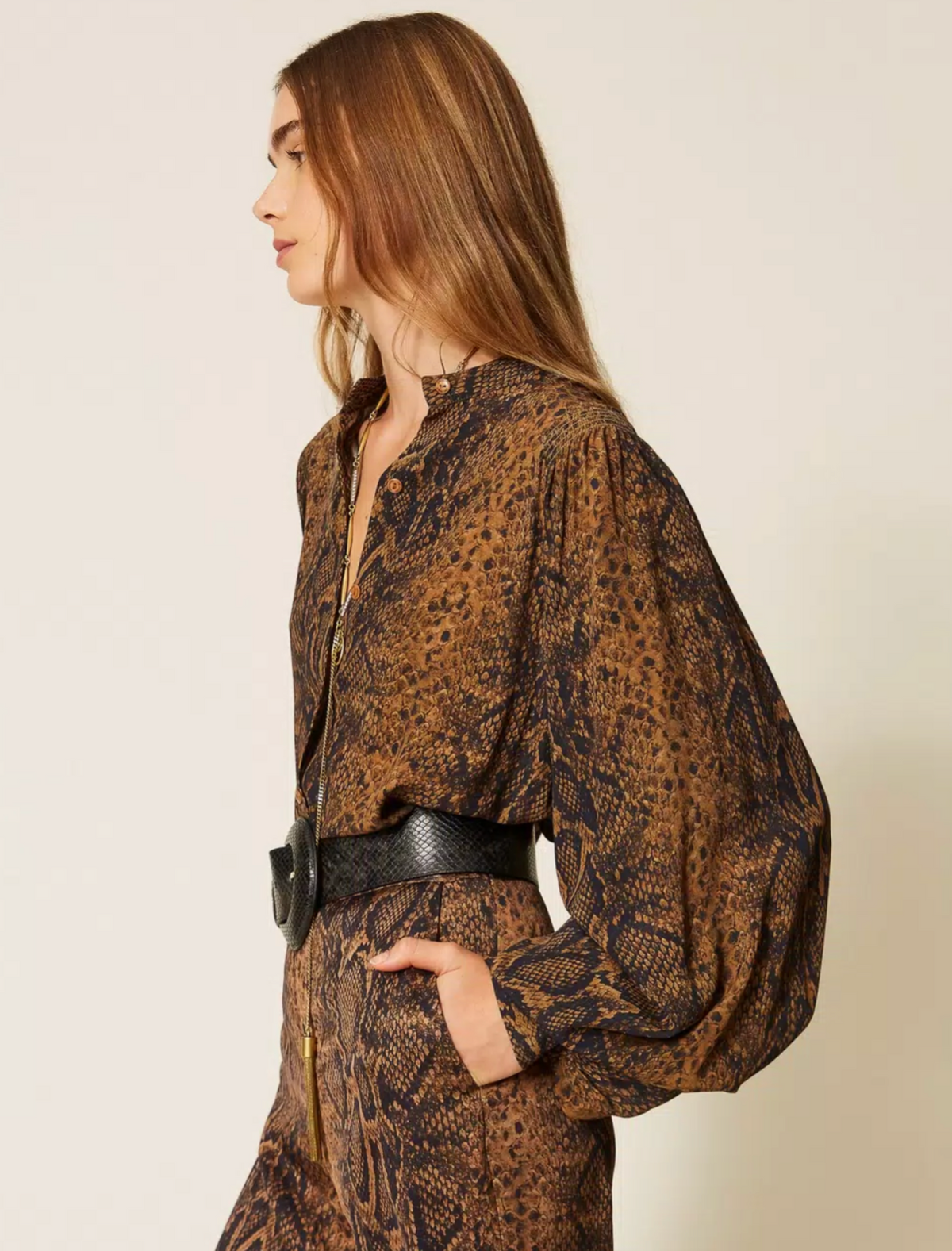 Collarless Printed Blouse