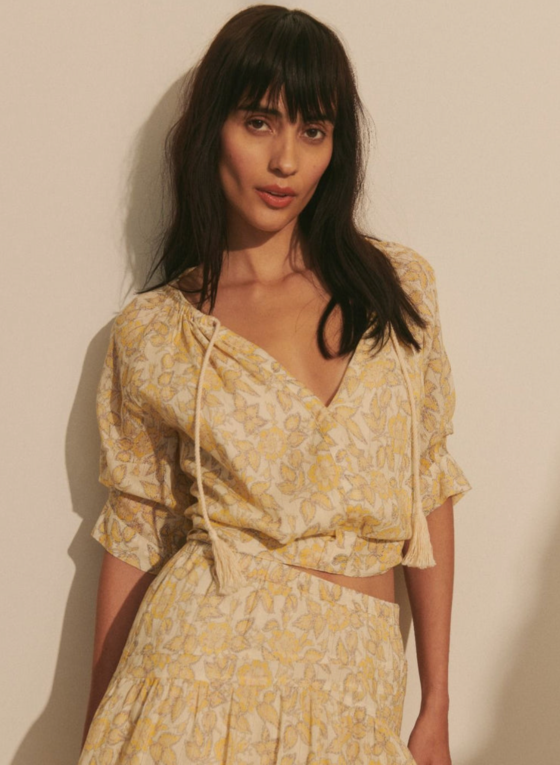 Suri Printed Voile Tuck Front Top