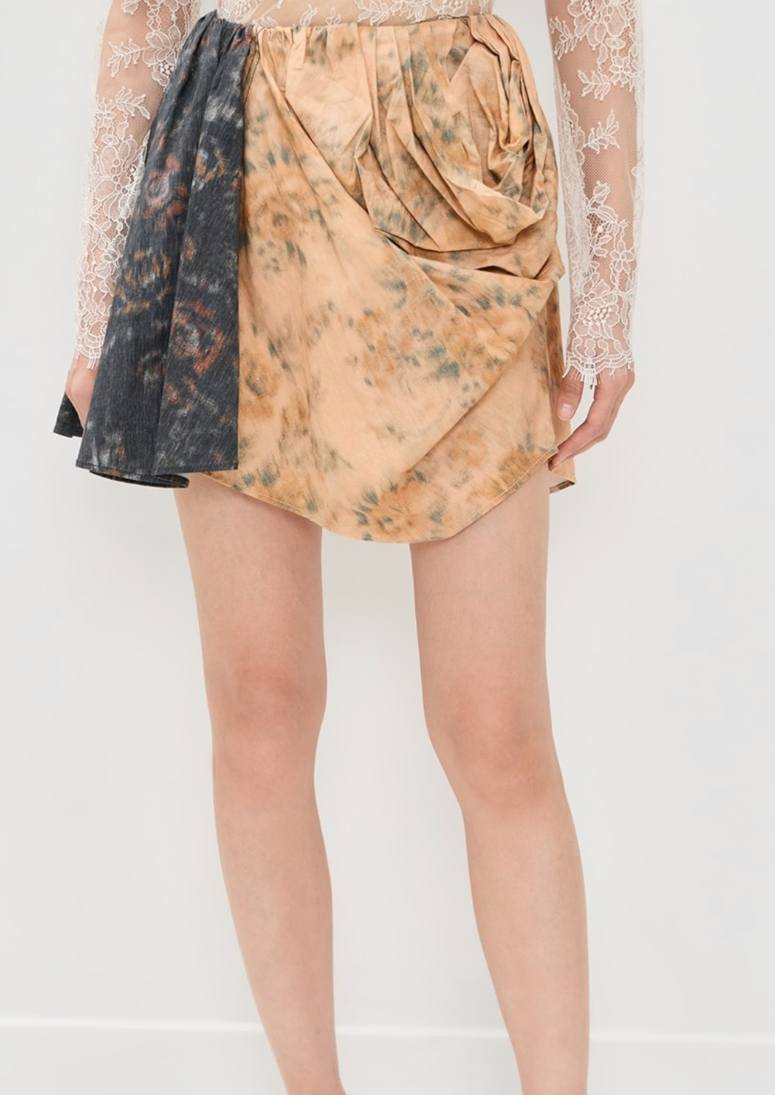 Printed Stretch Cotton Draped Mini Skirt