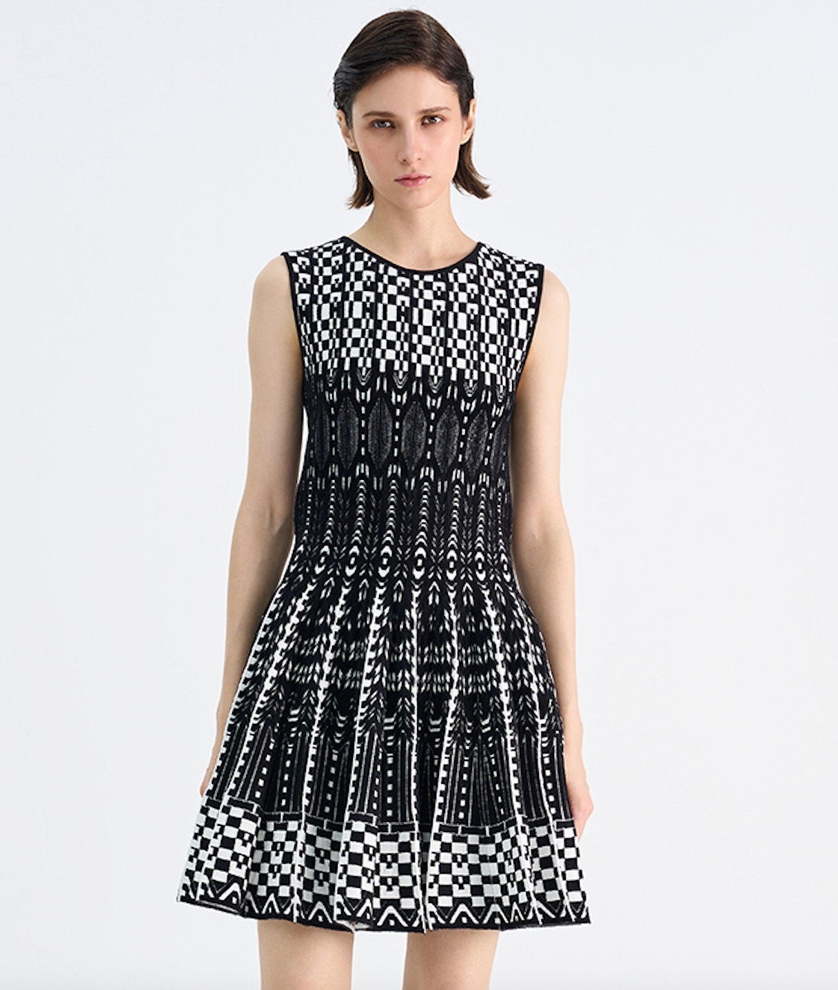 Checker Jacquard Velvet Dress