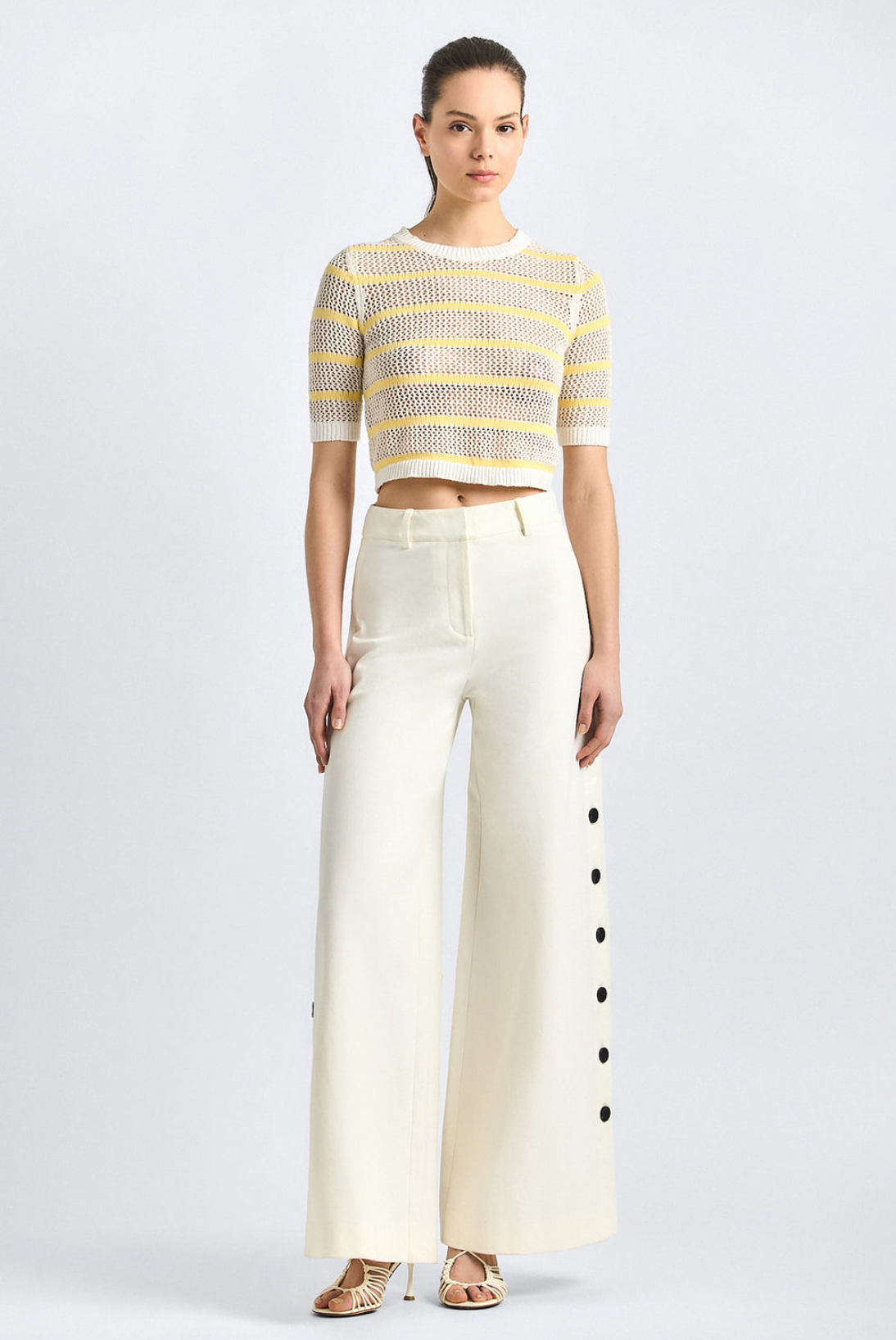 Tova Stretch Cotton Wide Leg Button Trouser