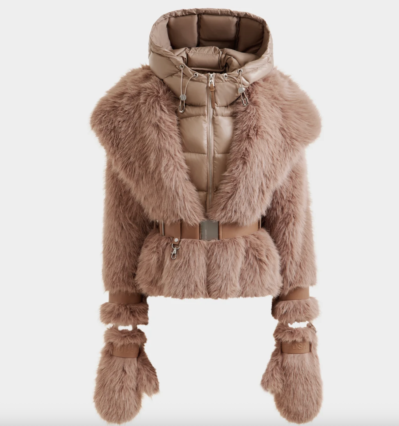 Chloe Faux Fur Jacket with Dickie, Faux Glove & Faux Leather Details Chloe Faux Fur Jacket with Dickie, Faux Glove & Faux Leather Details