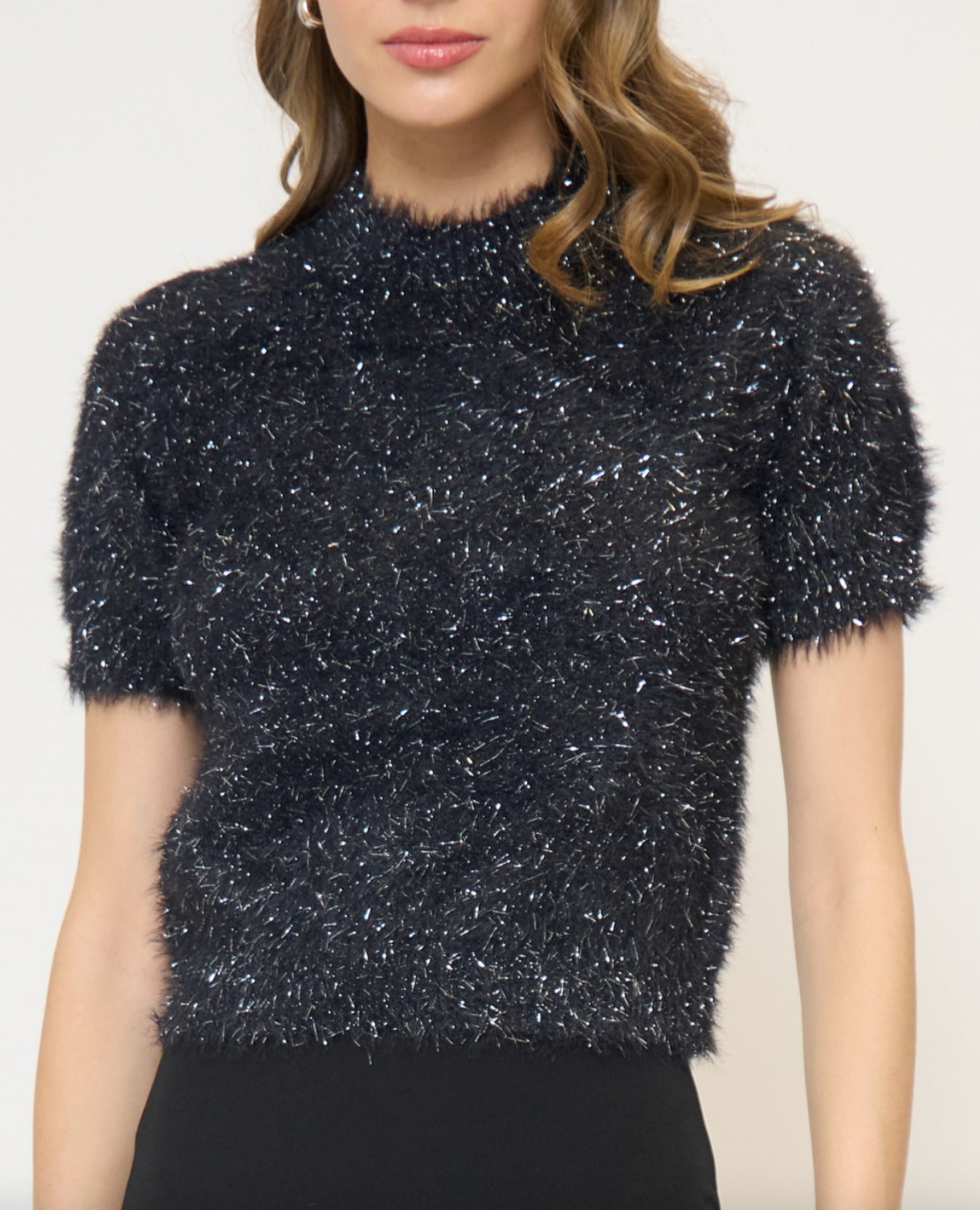 Colette Eyelash Lurex Cap Sleeve Crew