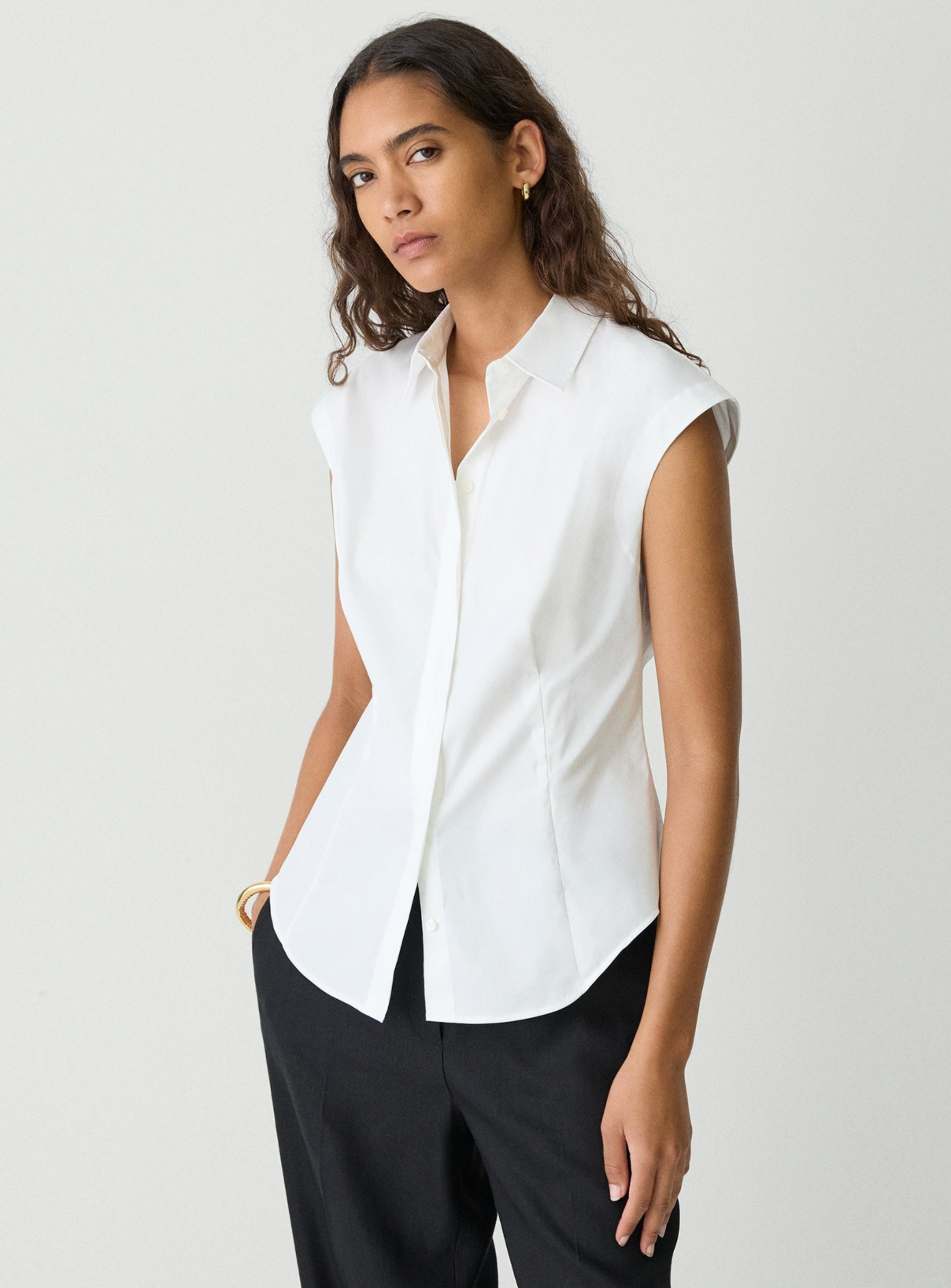 Cap Sleeve Button Up