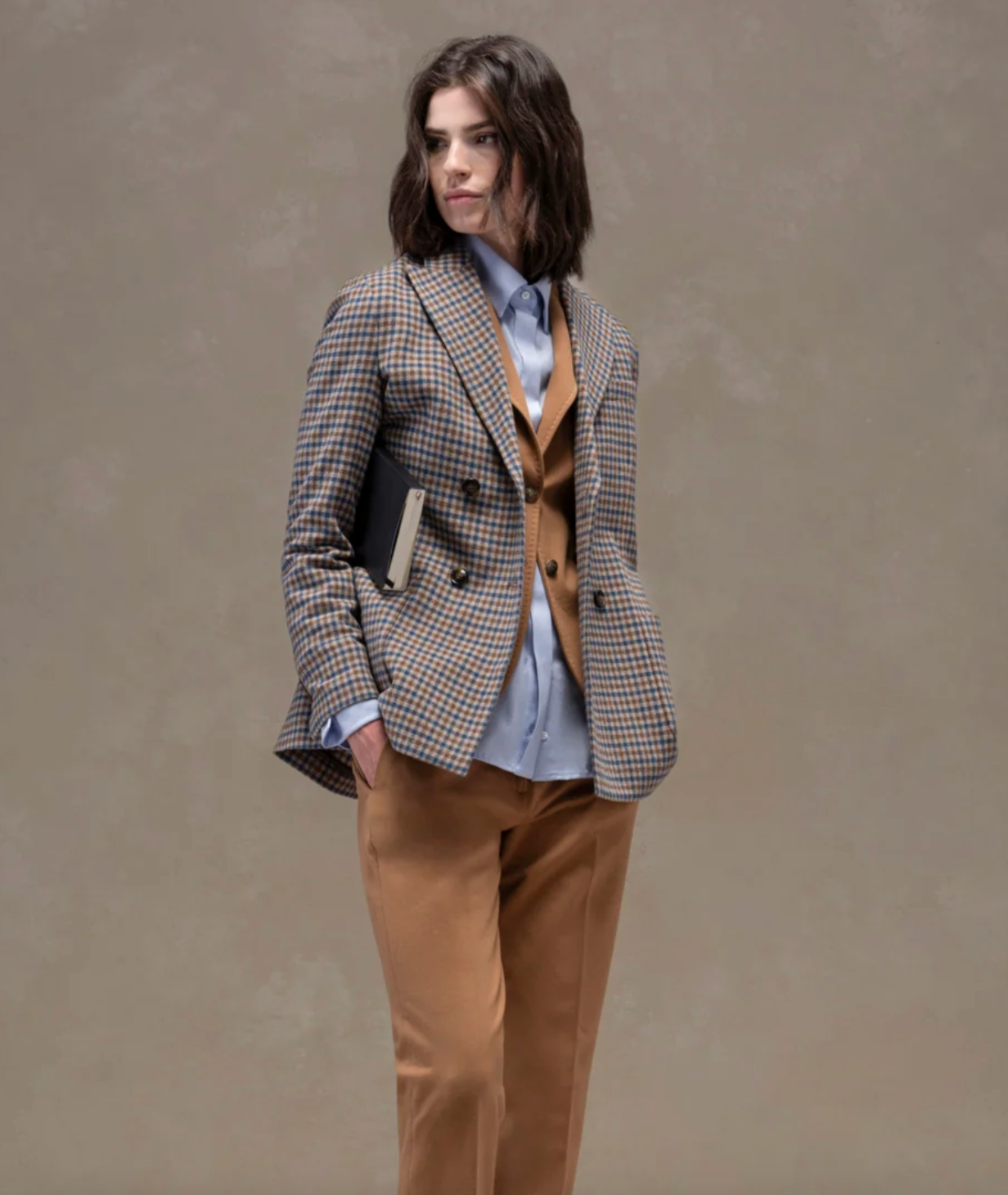 Double Breasted Blazer, Check Cashmere Double Breasted Blazer, Check Cashmere