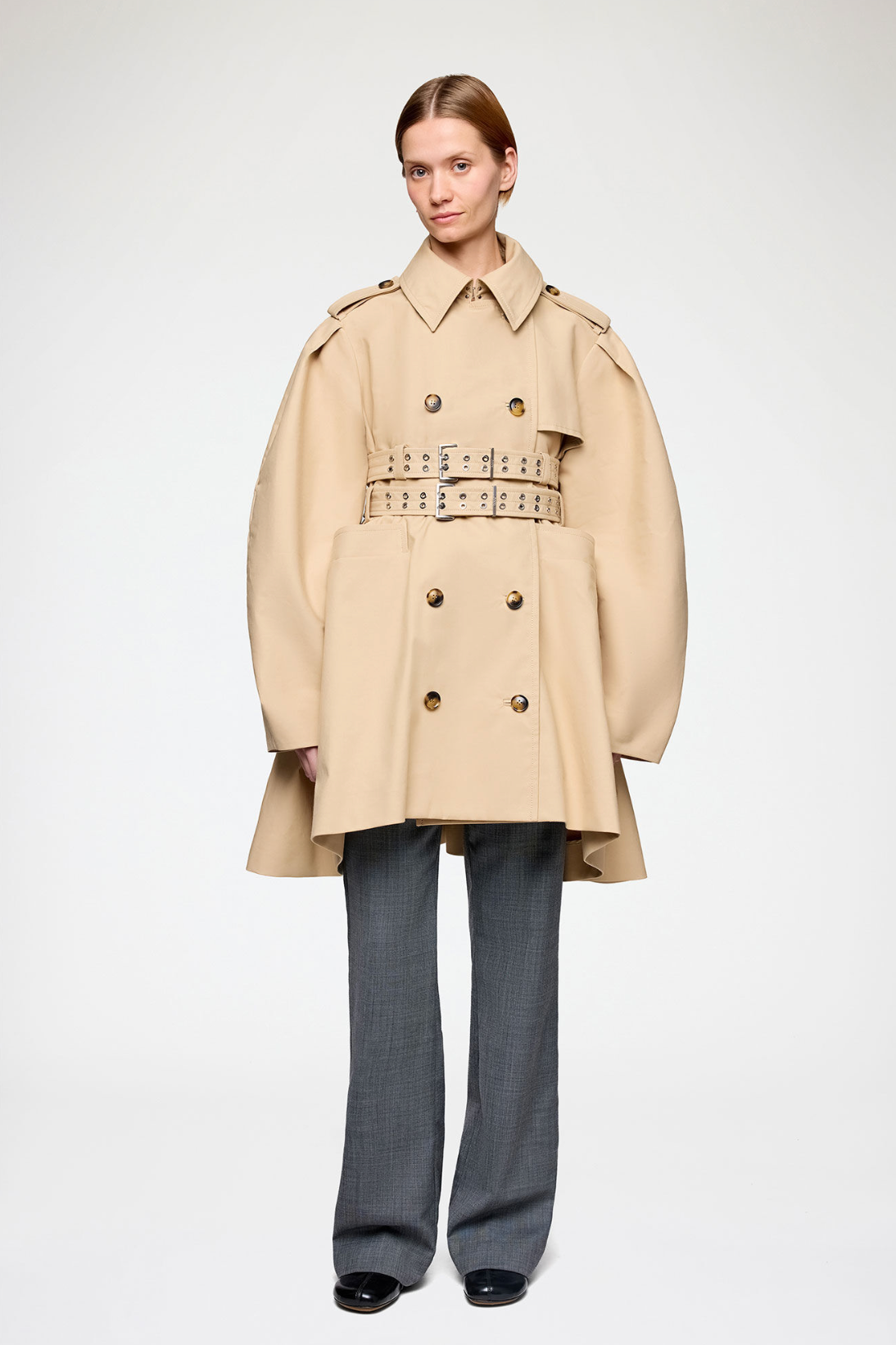 Double Cotton Peplum Trench