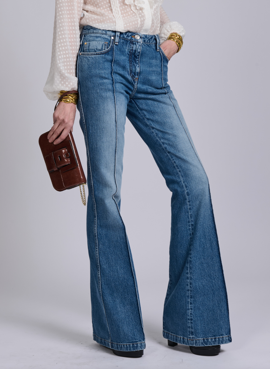 Pintuck Denim Flare