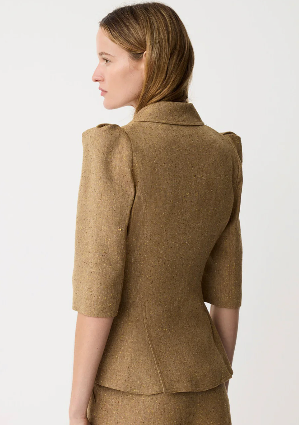 Crop Sleeve Pouf One Button Blazer