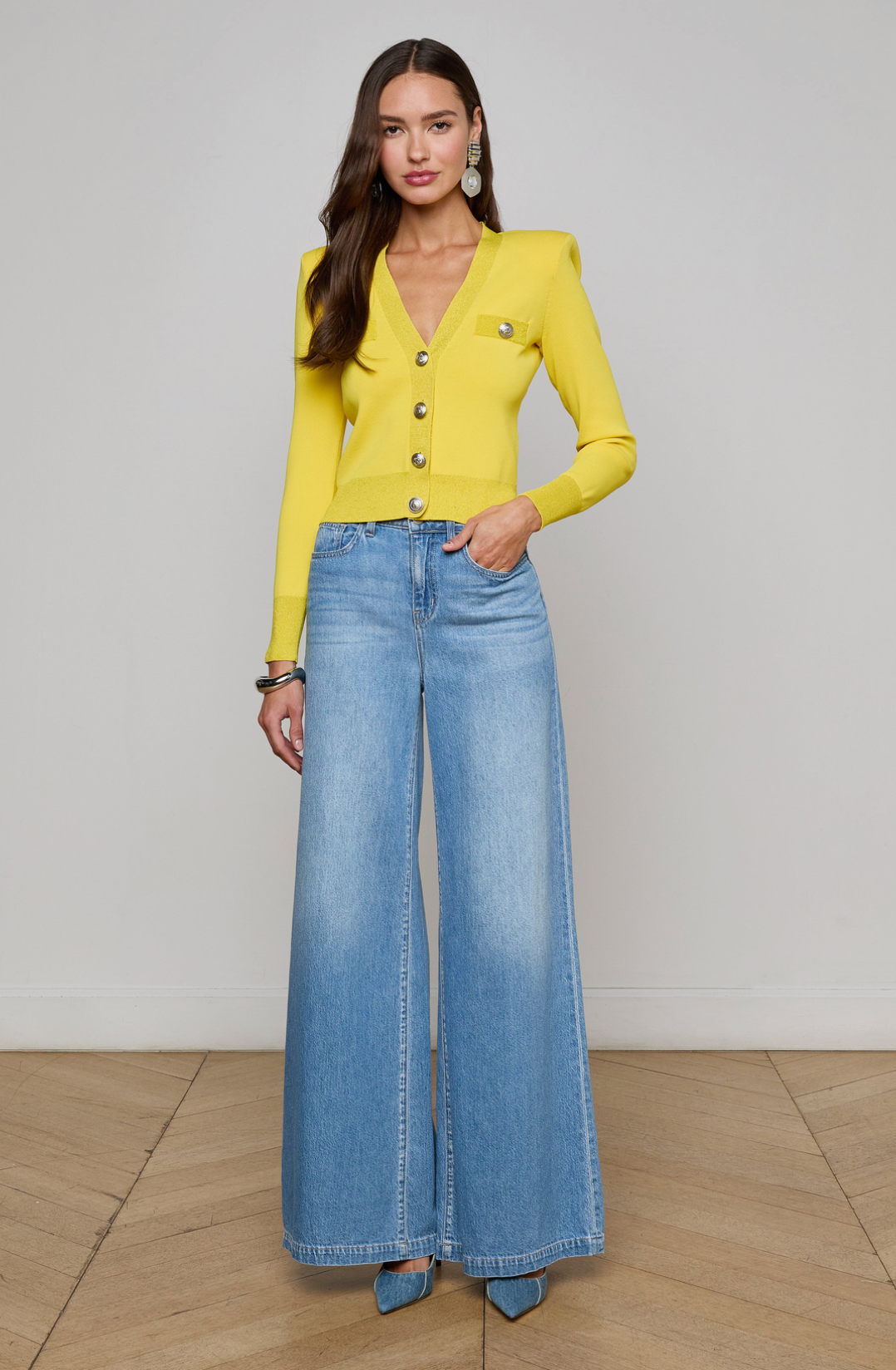 Taya Cropped V-Neck Cardigan