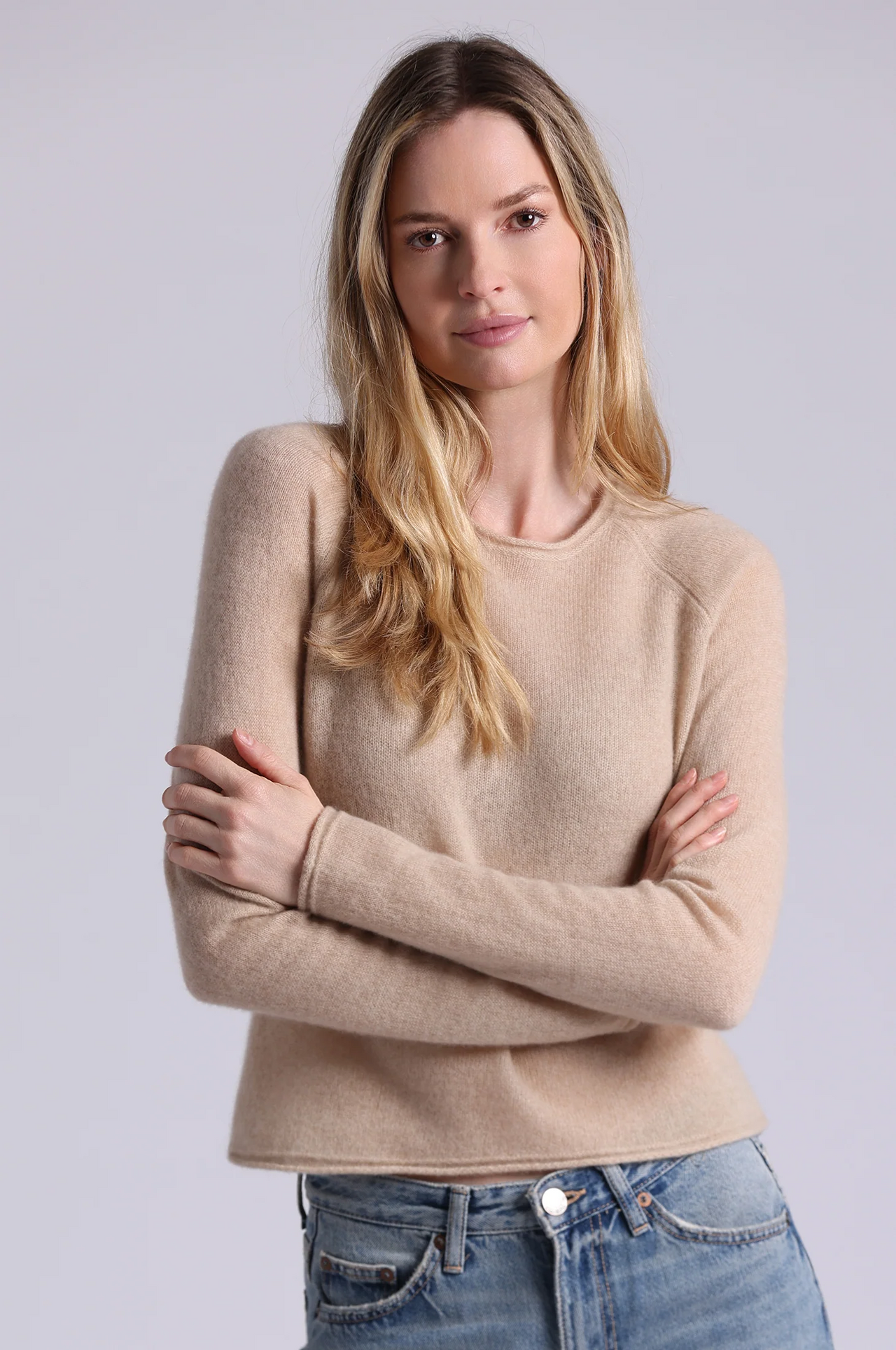 Southern Cashmere Raglan Crew with Rolled Trims