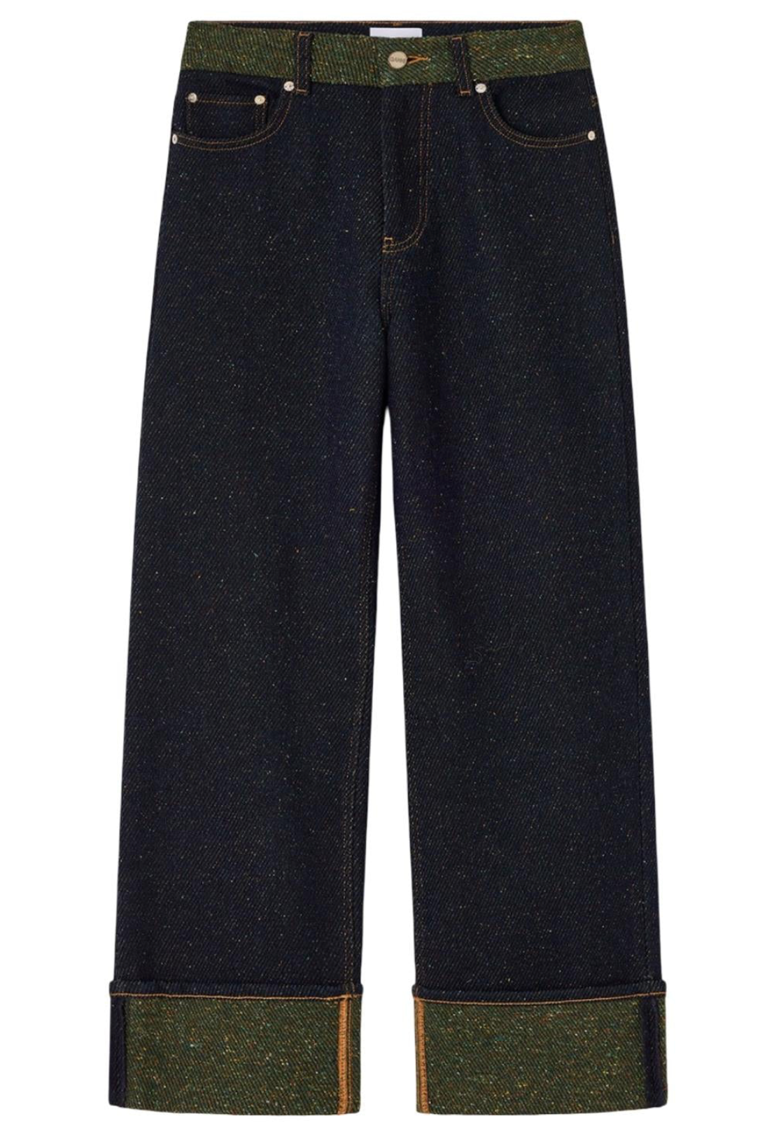 Melange Twill Denim Baggy Jeans Fold-Up