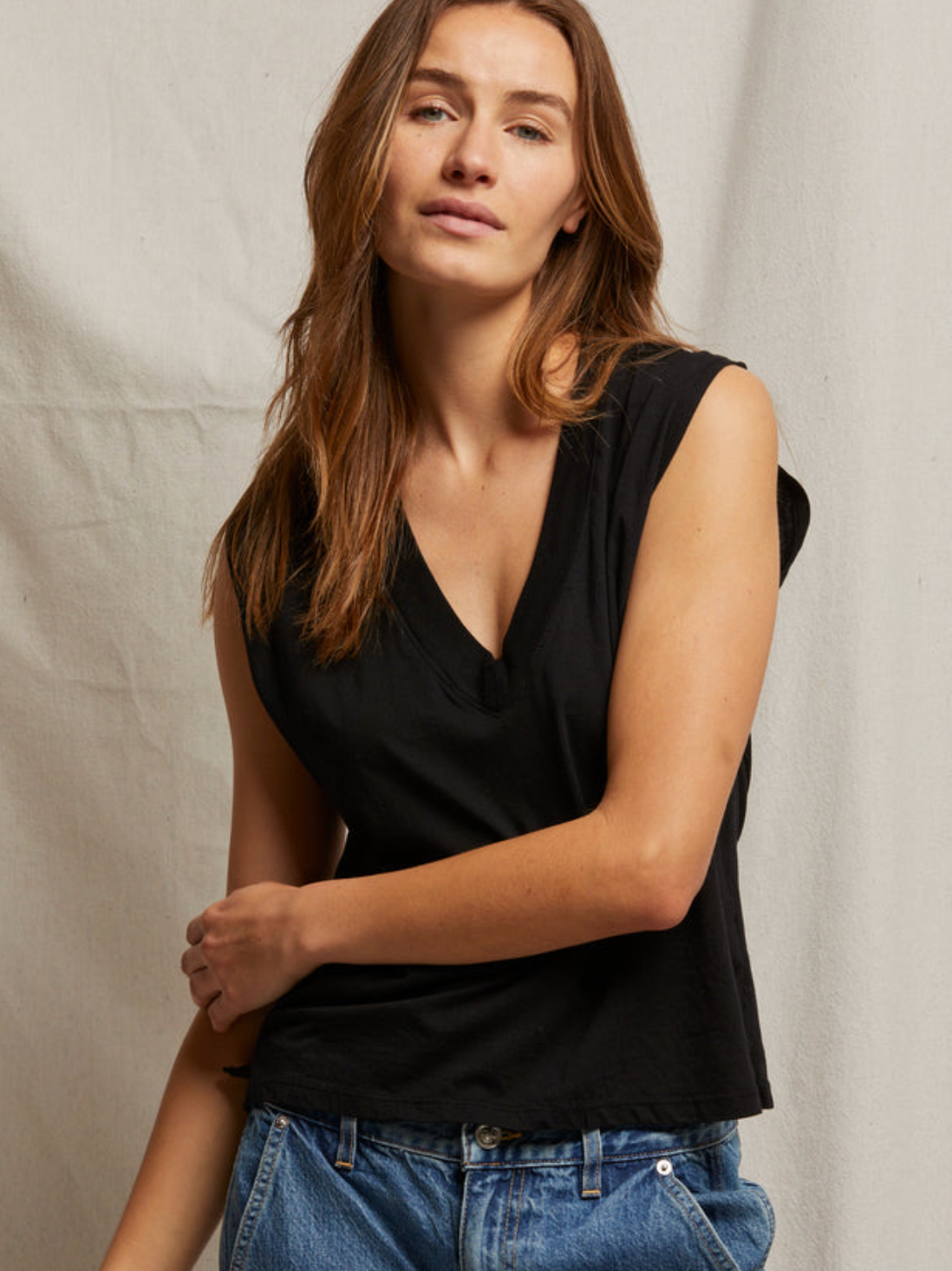 Margot Cotton Sleeveless V Neck Tee