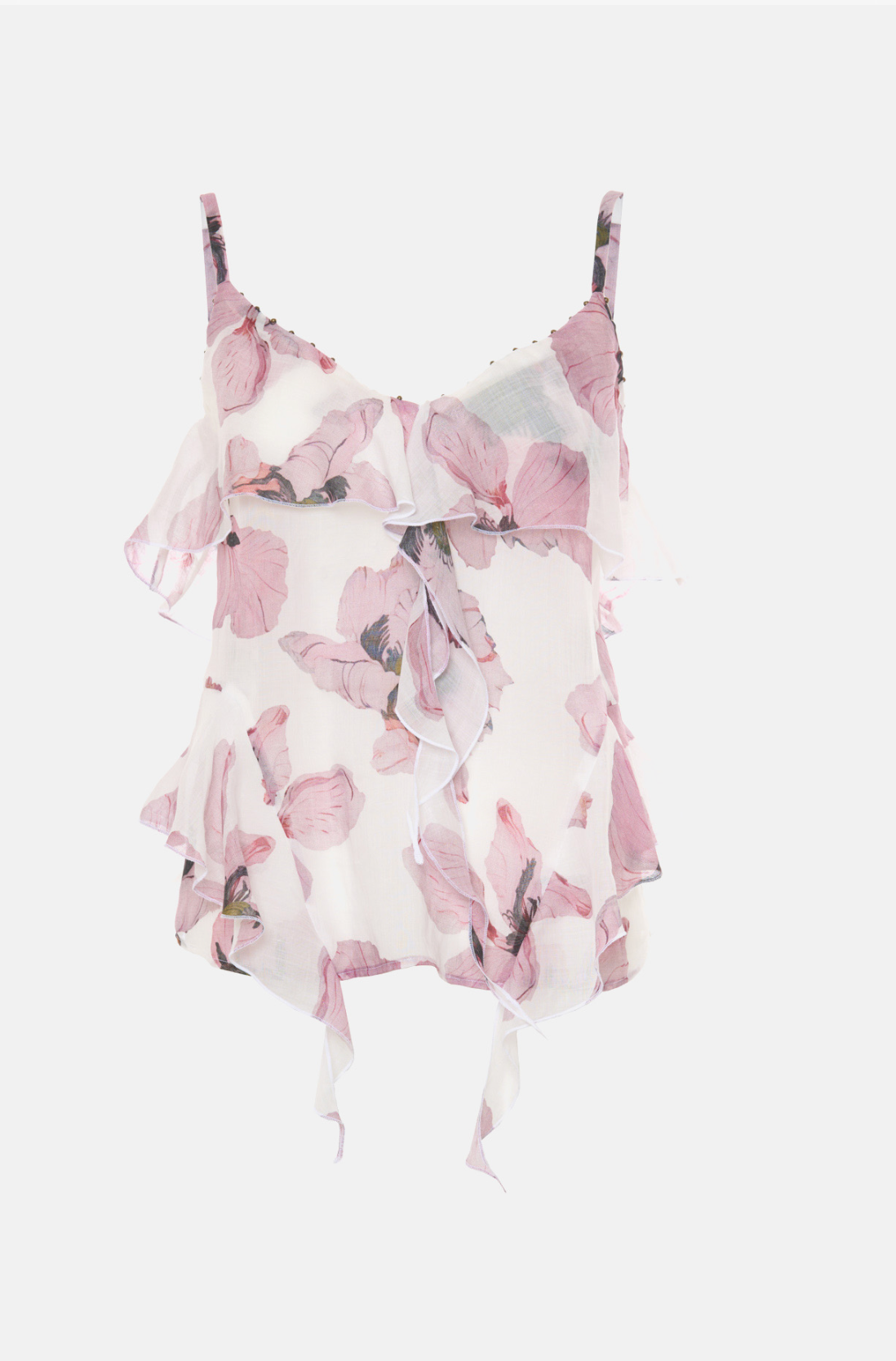 Printed Rami Top with Ruffles