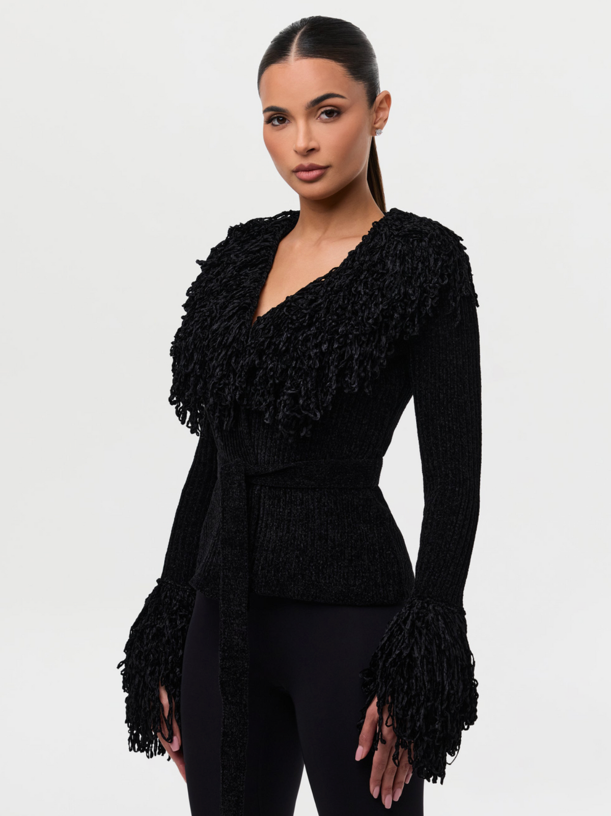 Knit Fringe V-Neck Cardigan