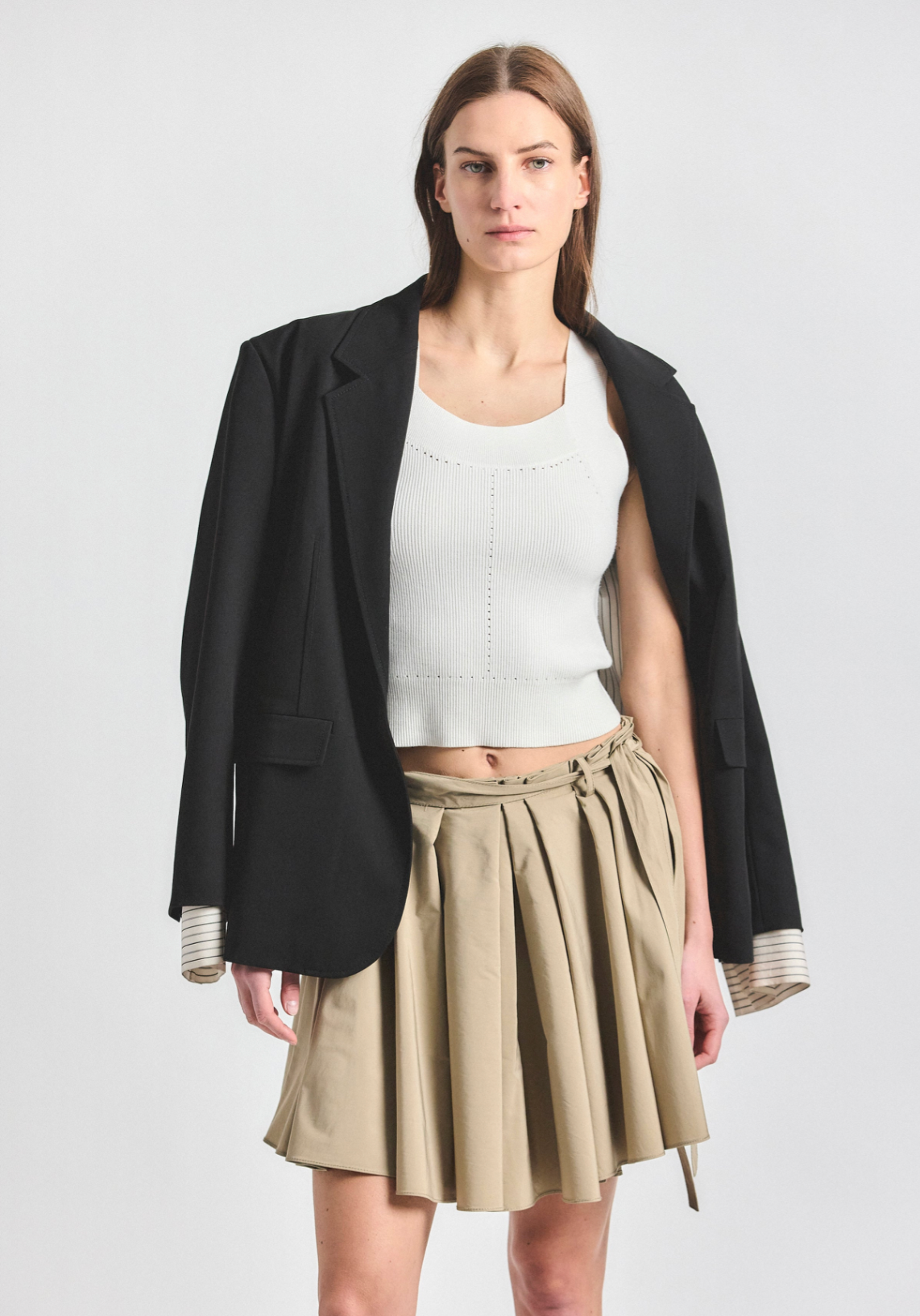 Joshua Poly Cotton Poplin Pleated Mini Skirt