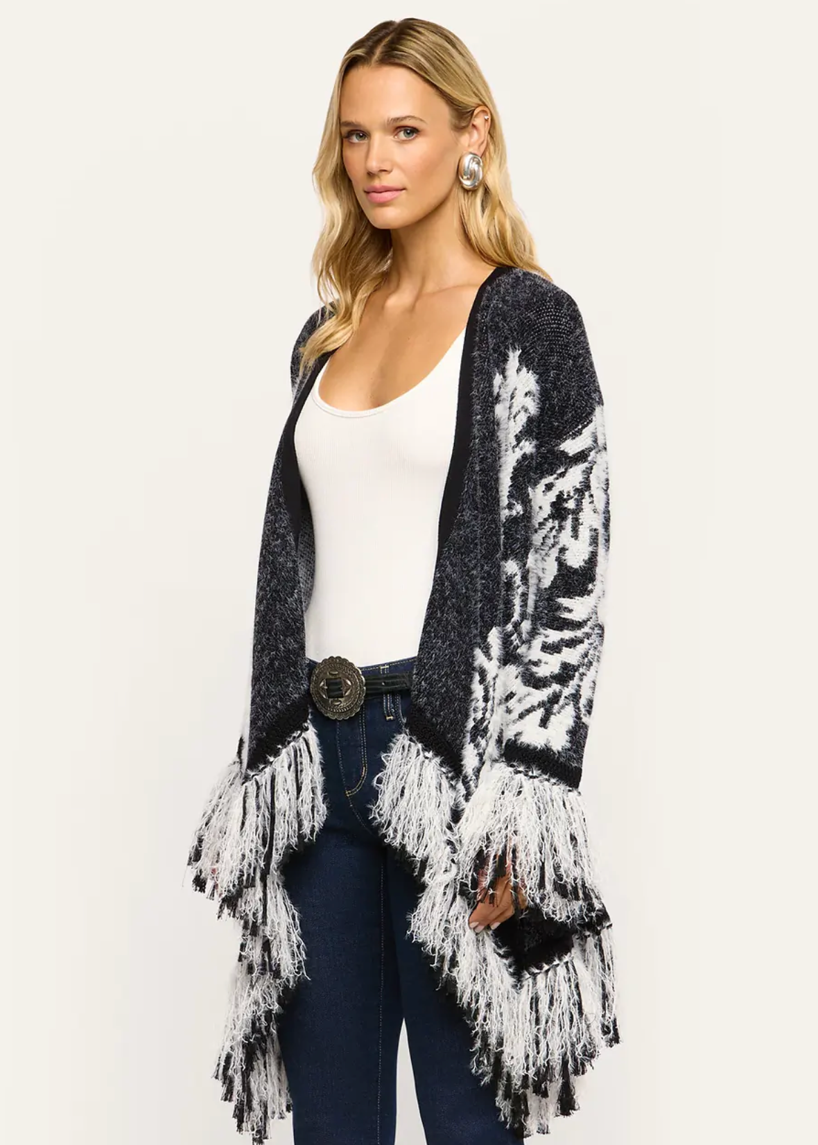 Naiad Jacquard Fringe Cardigan