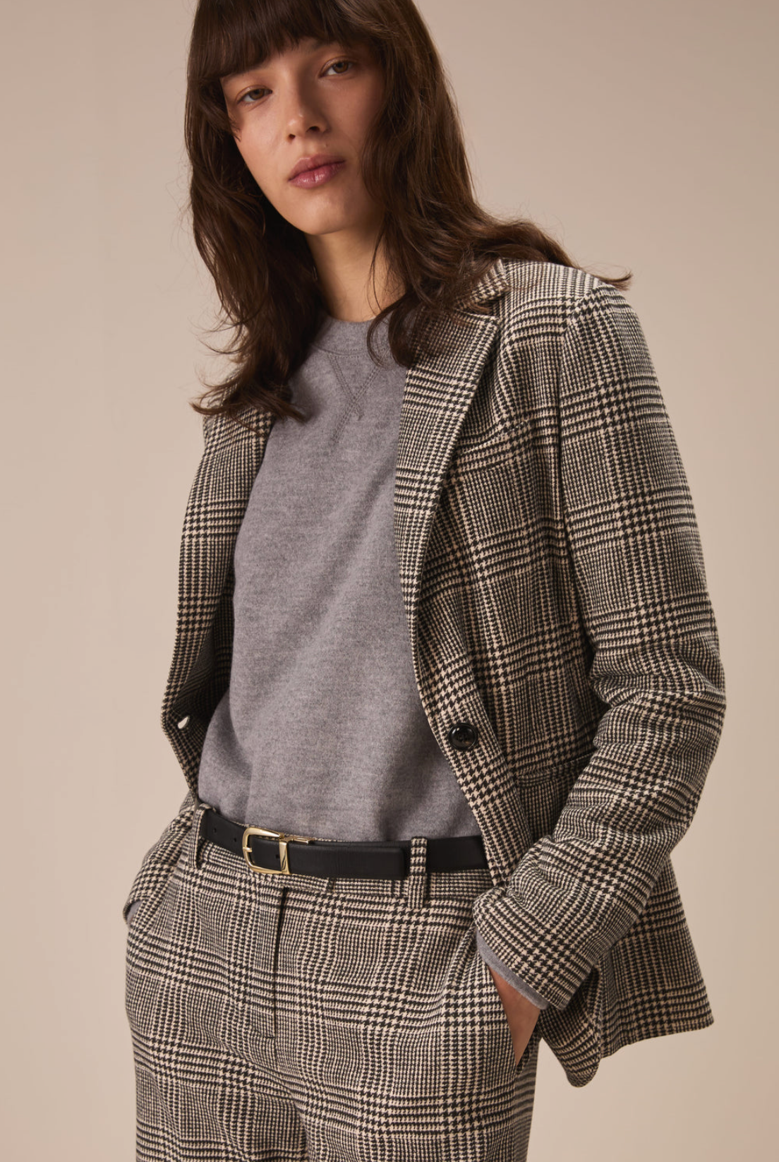 Slim Long One Button "Fleece Prince of Wales"