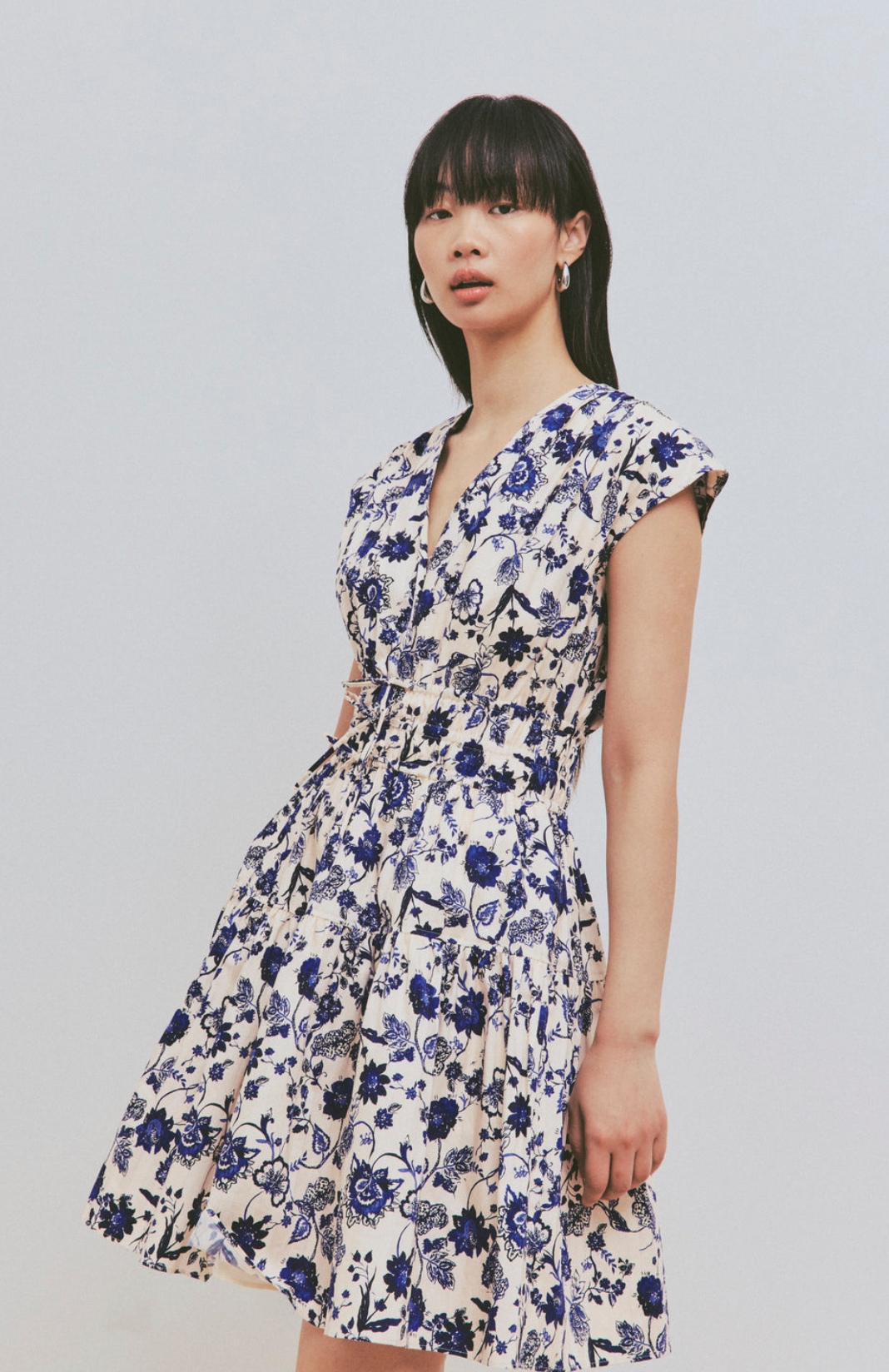 Tora Printed Satin Strip Poplin Dress