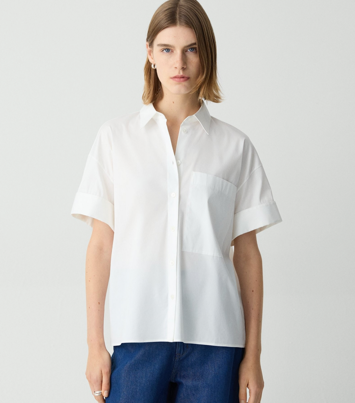 Short Sleeve Cuffed Shirt with Oversized Pocket