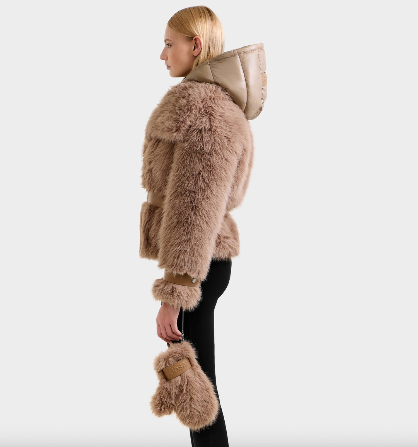 Chloe Faux Fur Jacket with Dickie, Faux Glove & Faux Leather Details Chloe Faux Fur Jacket with Dickie, Faux Glove & Faux Leather Details