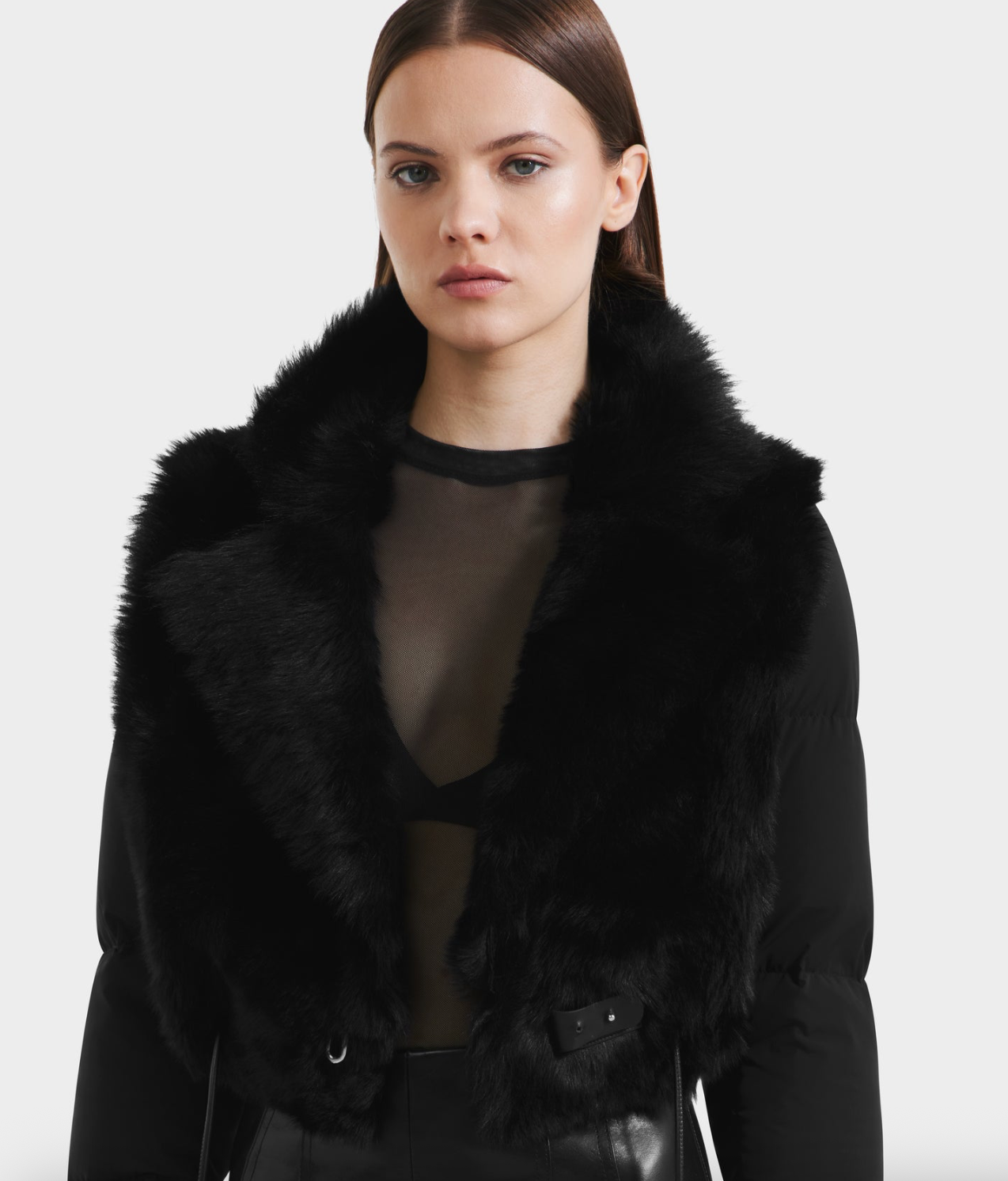 Lilah Cropped Fur Jacket with Nylon Back Lilah Cropped Fur Jacket with Nylon Back