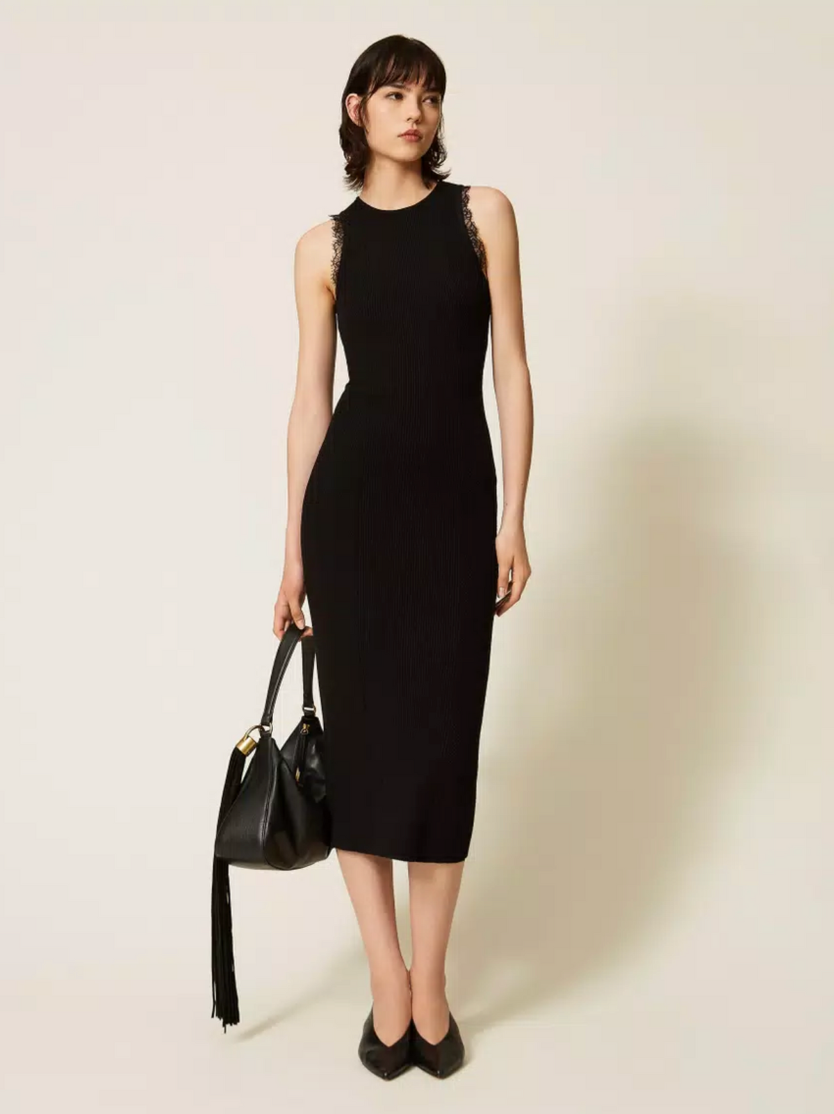 Knit Dress with Lace Detail
