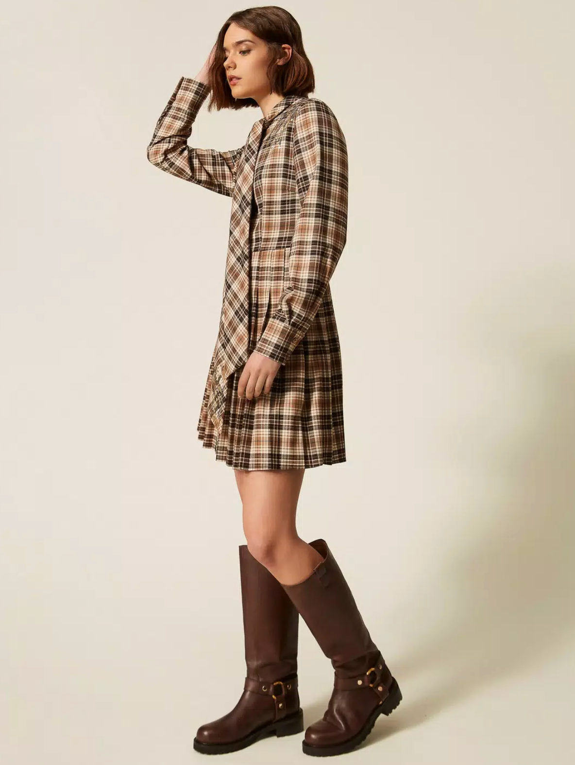Tie Neck Tartan Dress