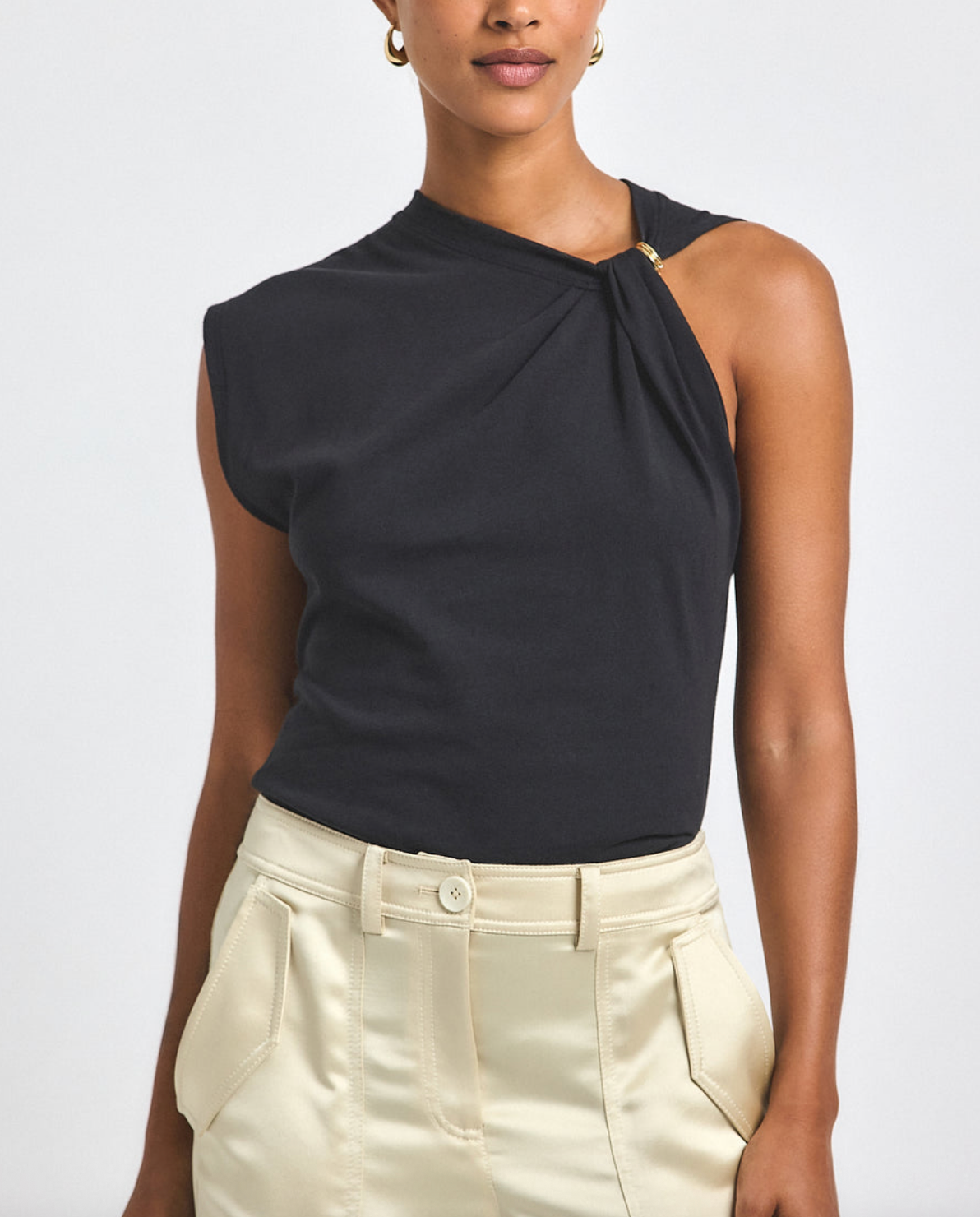 Nia Asymmetric Embellished Twist Tee