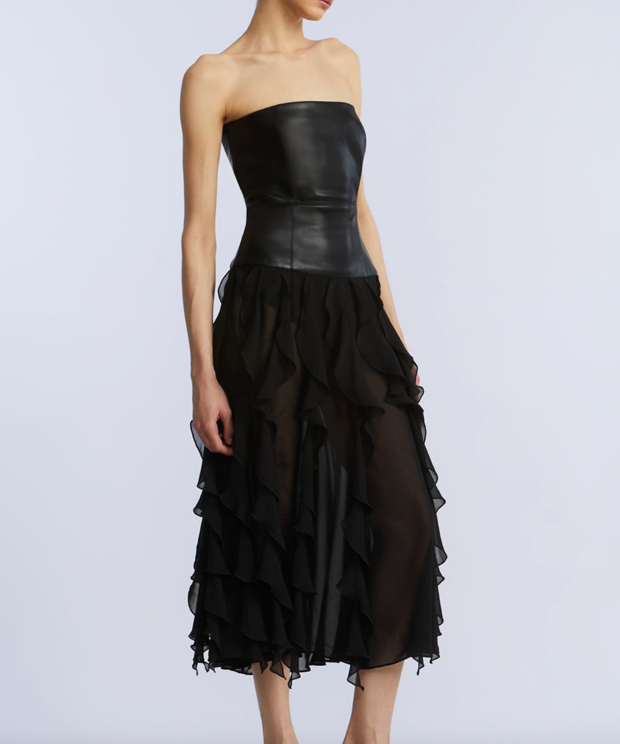 Leather Chiffon Dress 6 / Black Leather Chiffon Dress 6 / Black